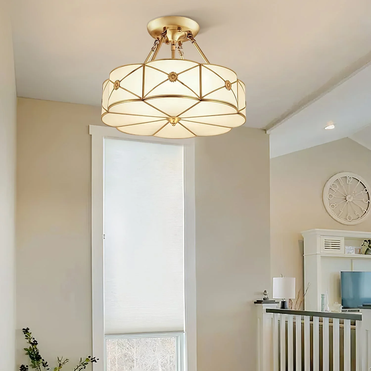 Solara Ceiling Lamp Brass Scalloped Frosted Classic - Image 22