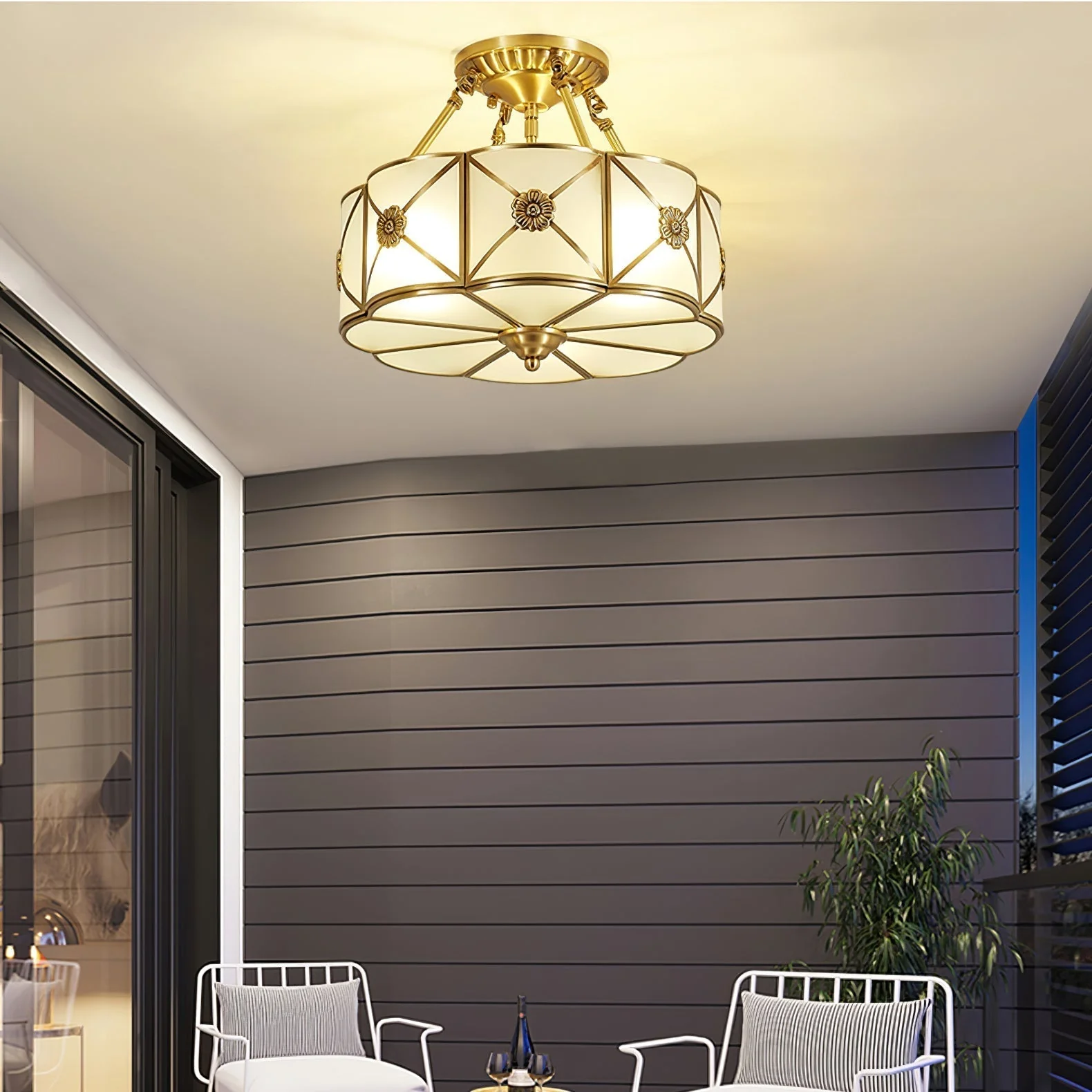 Solara Ceiling Lamp Brass Scalloped Frosted Classic - Image 28