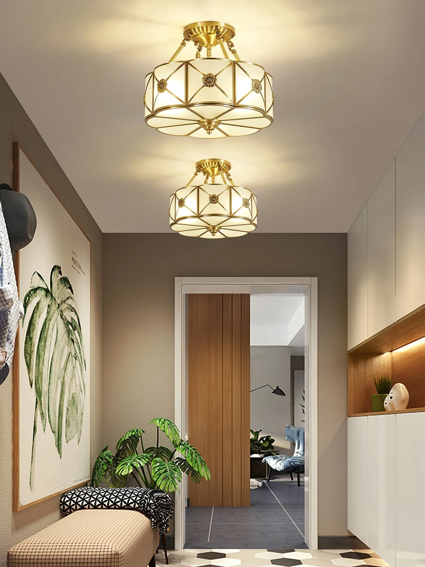 Solara Ceiling Lamp Brass Scalloped Frosted Classic - Image 7