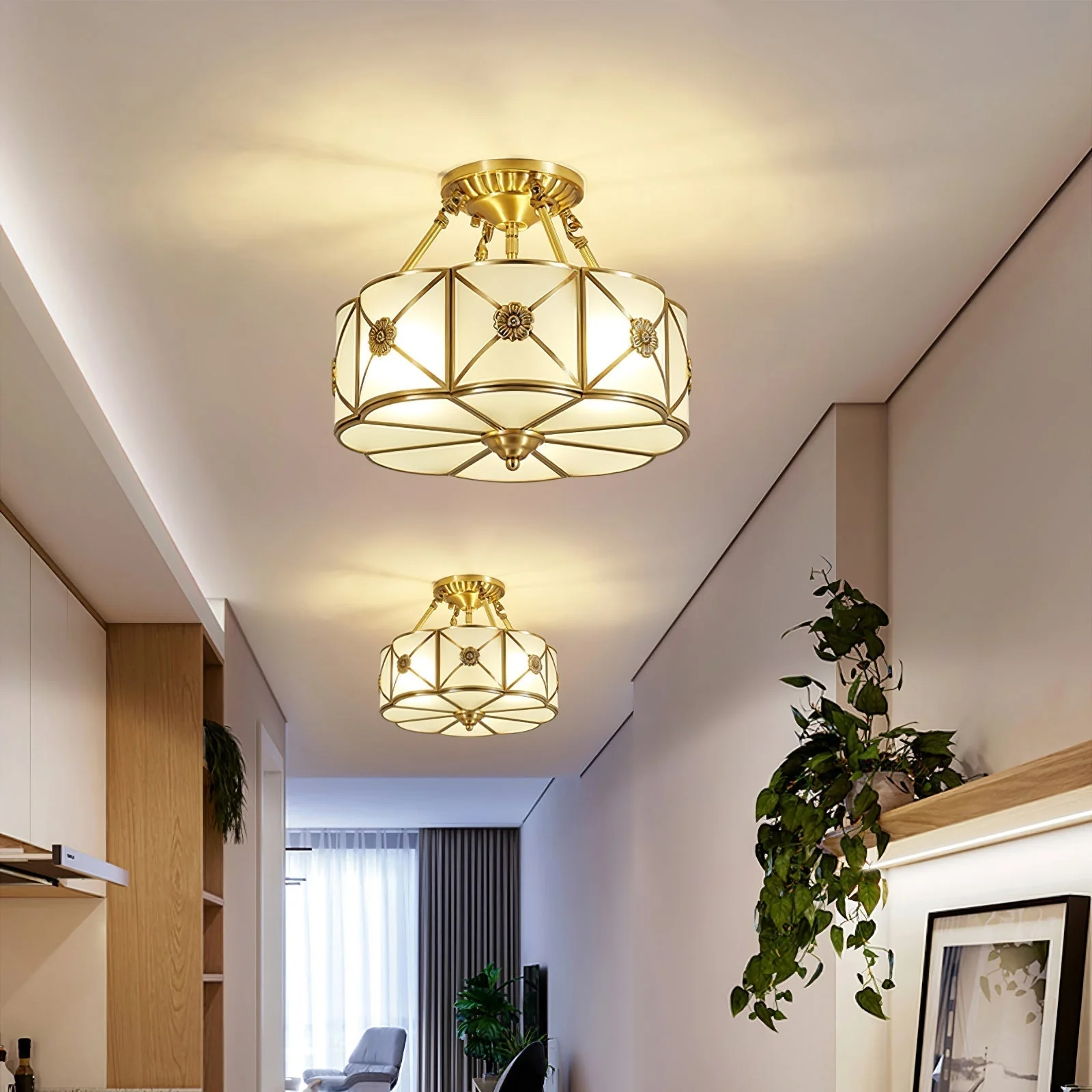 Solara Ceiling Lamp Brass Scalloped Frosted Classic - Image 9