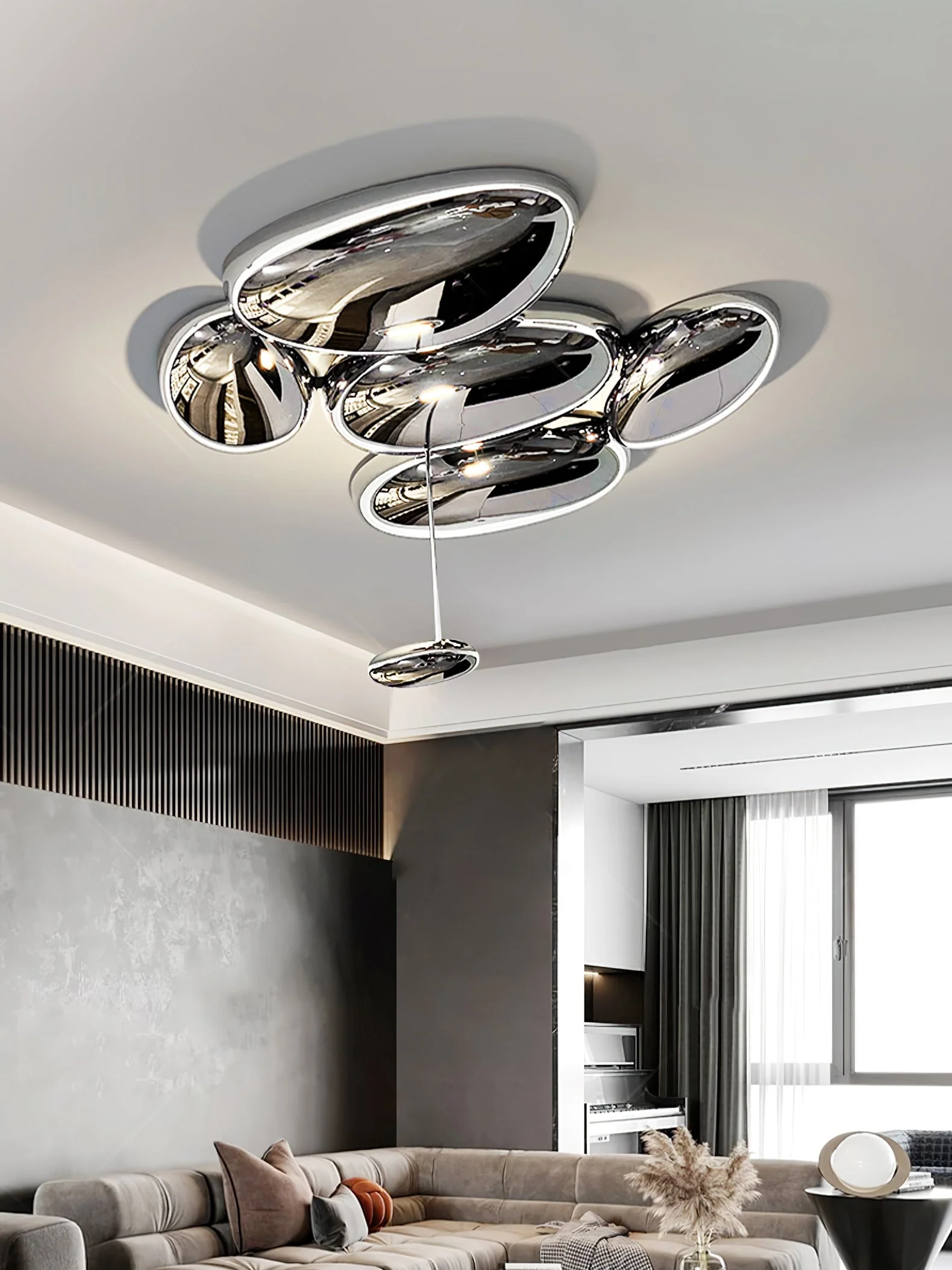Solara Ceiling Lamp Chrome Pebble Modern - Image 35