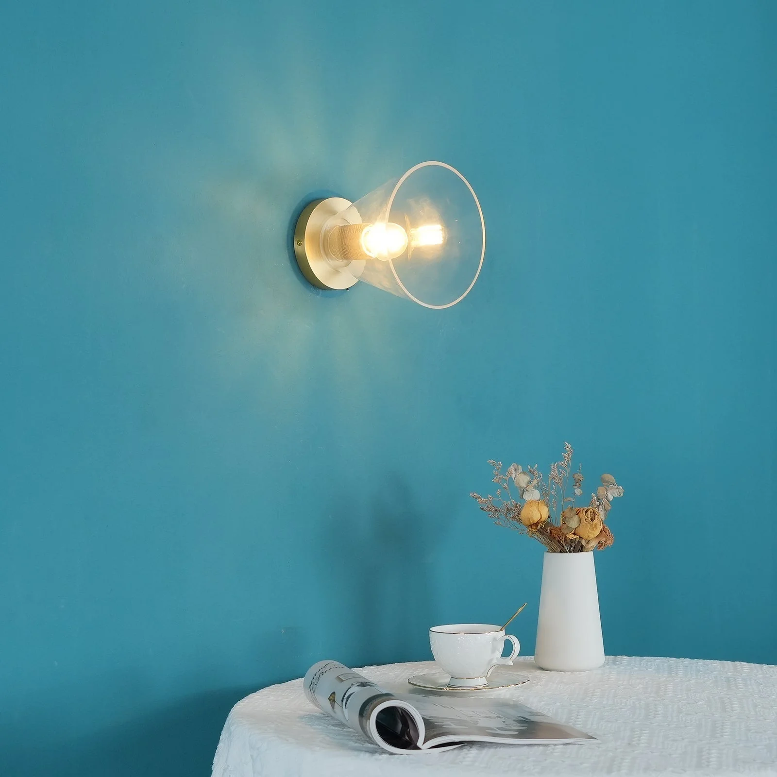 Solara Ceiling Lamp Cone Glass Brass Minimalist Industrial - Image 25