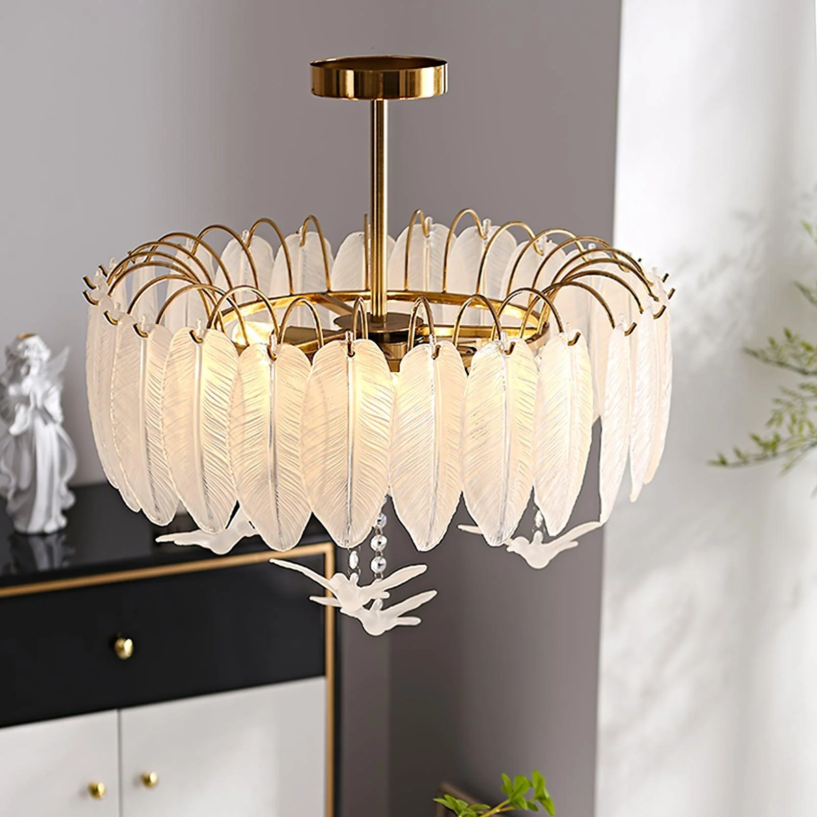 Solara Ceiling Lamp Glass Feather Bird Elegant - Image 12