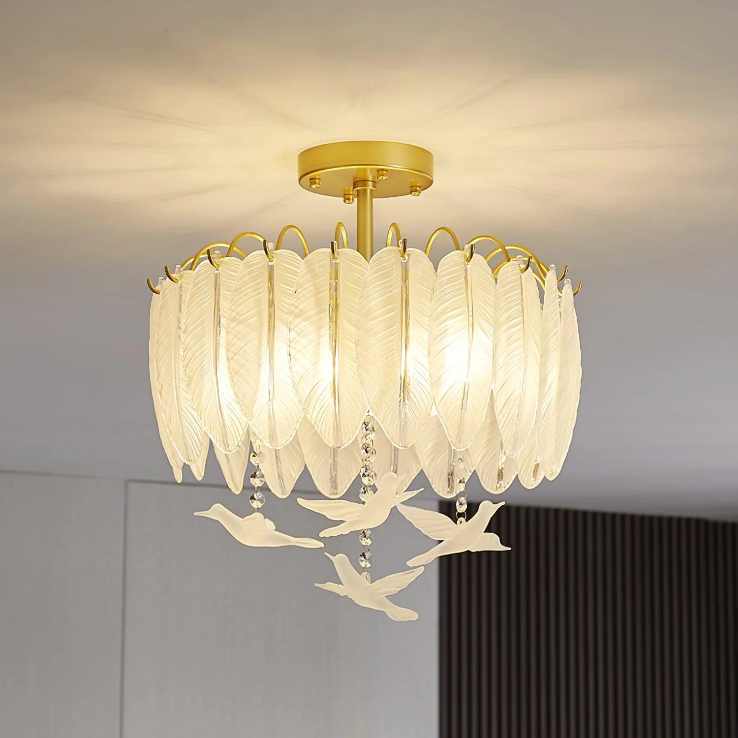 Solara Ceiling Lamp Glass Feather Bird Elegant - Image 15