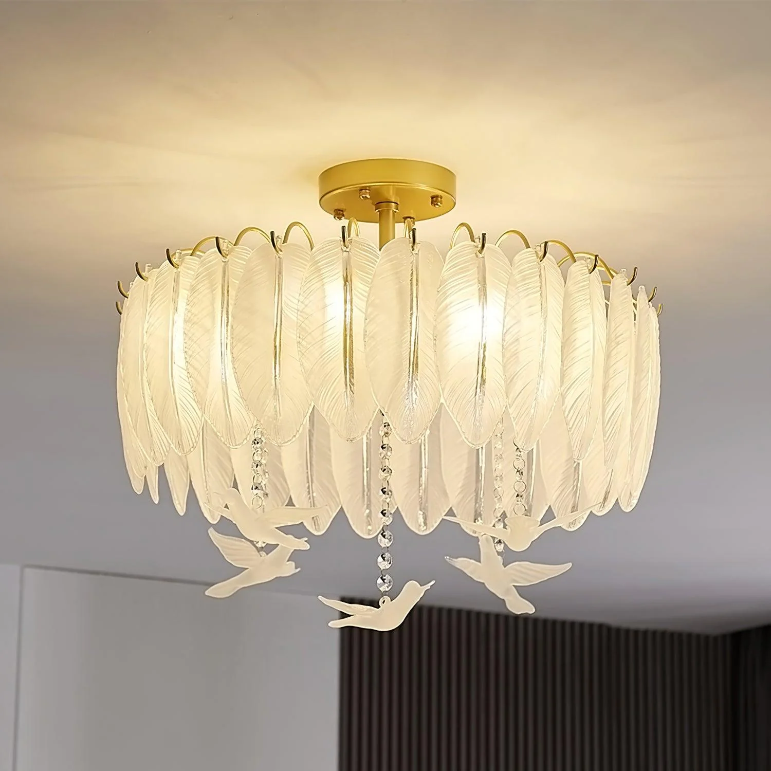 Solara Ceiling Lamp Glass Feather Bird Elegant - Image 17