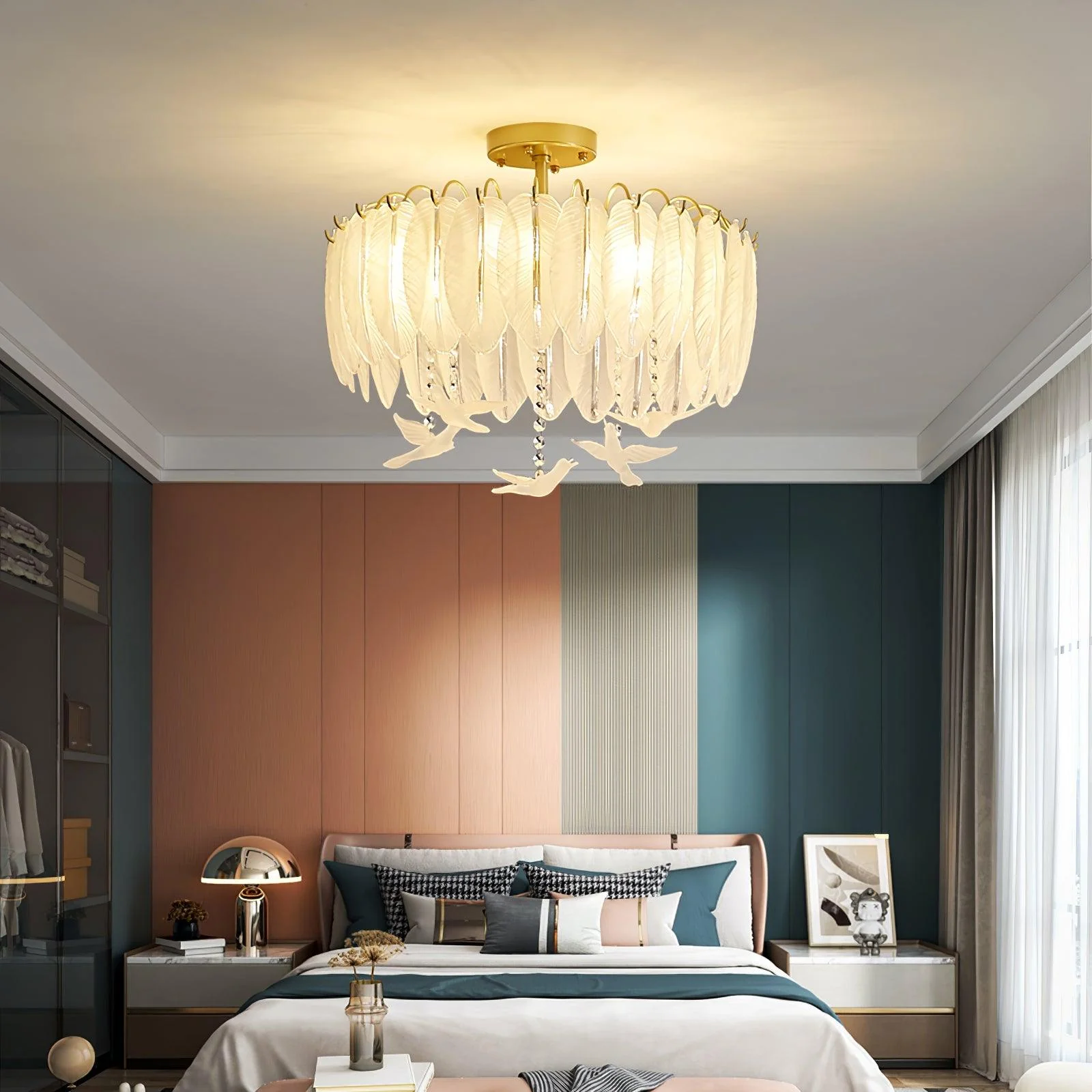 Solara Ceiling Lamp Glass Feather Bird Elegant - Image 23