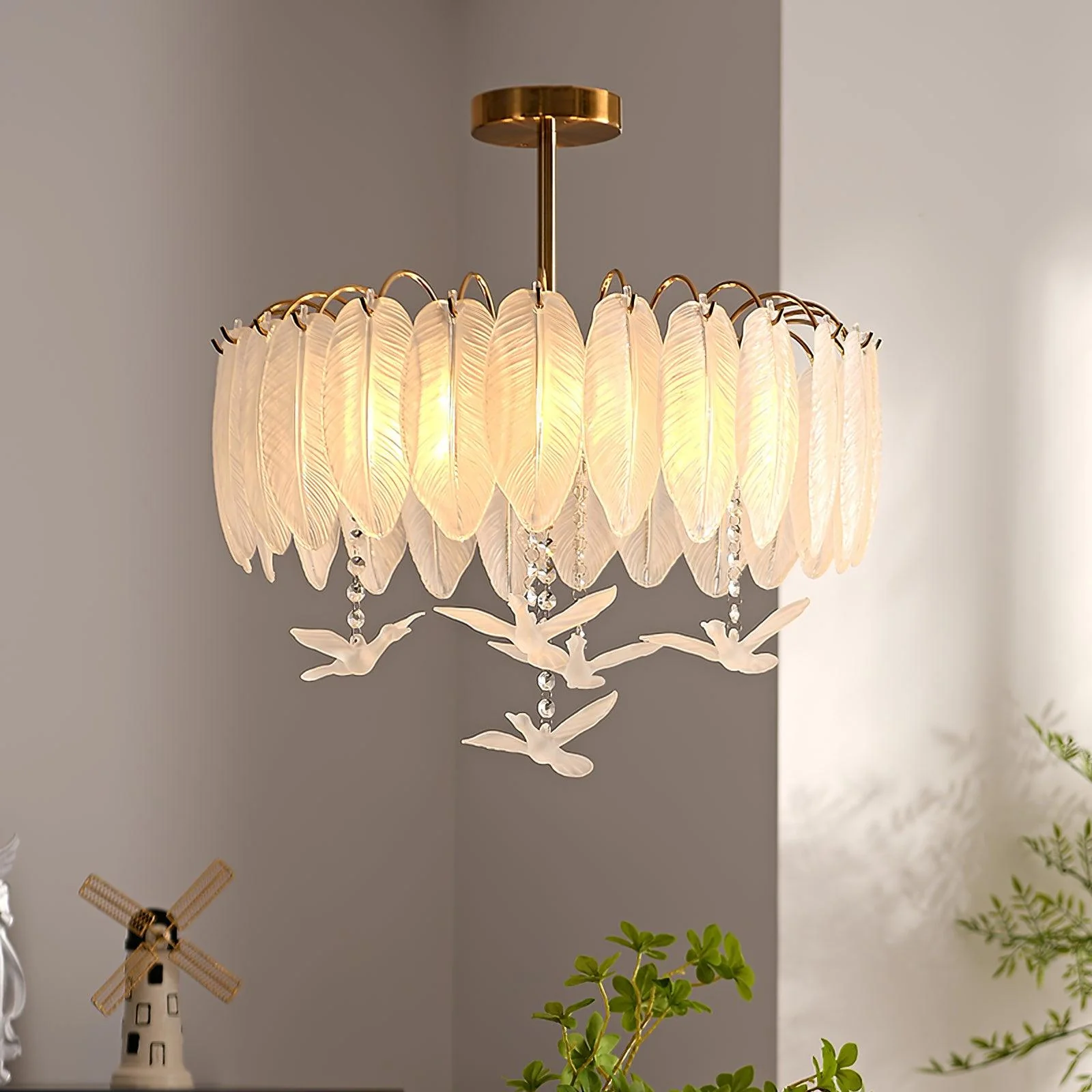 Solara Ceiling Lamp Glass Feather Bird Elegant - Image 24