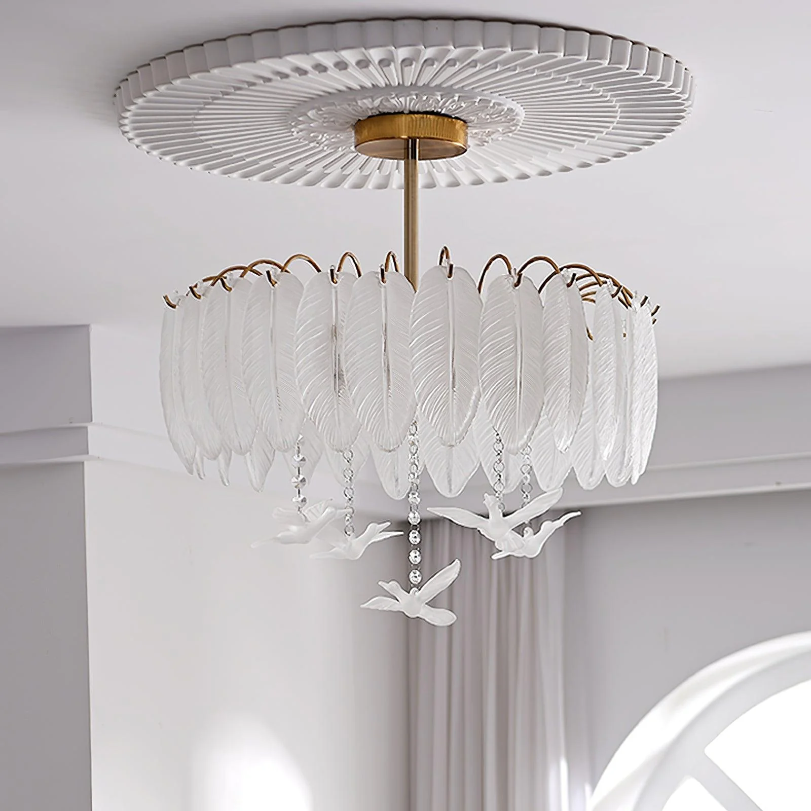 Solara Ceiling Lamp Glass Feather Bird Elegant - Image 25