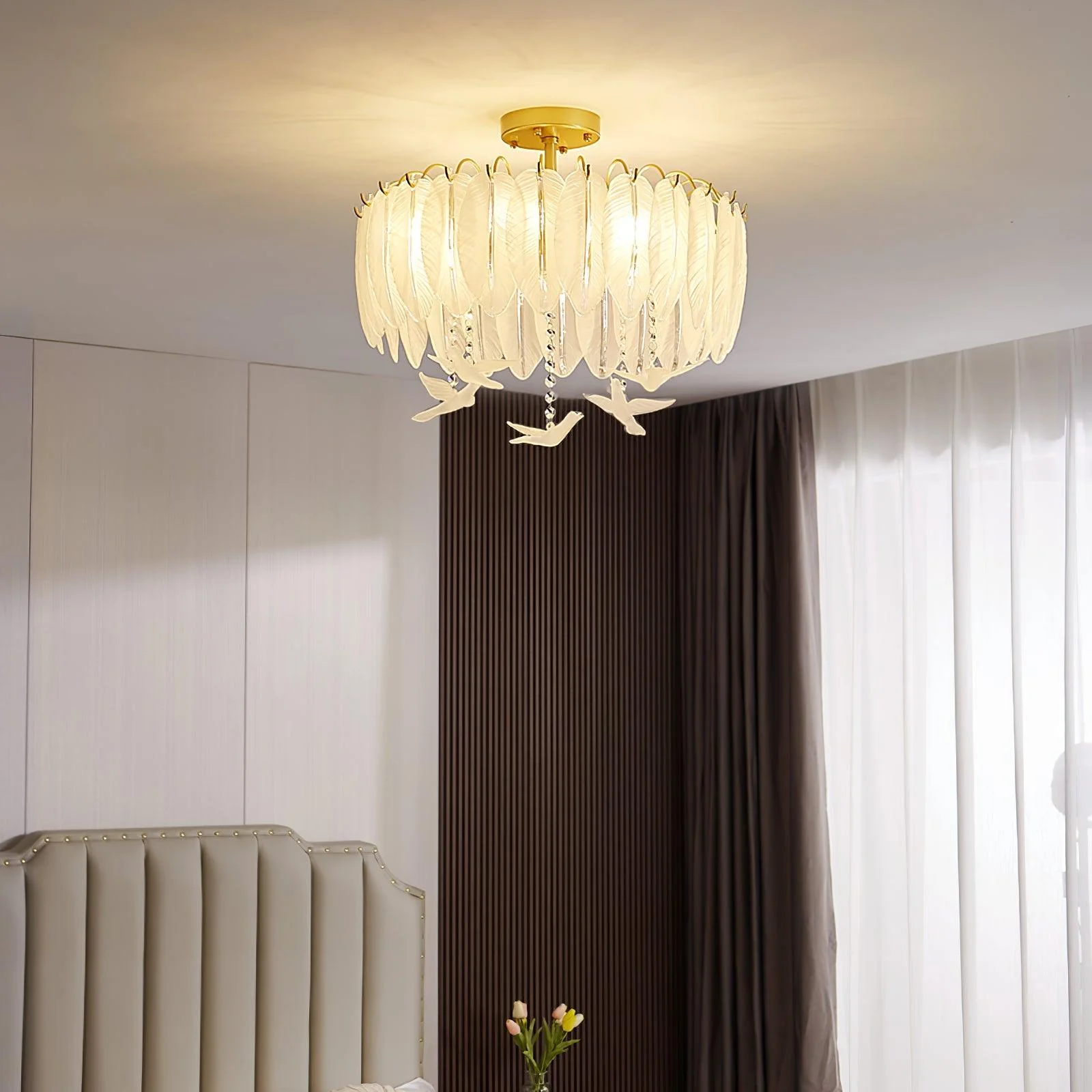 Solara Ceiling Lamp Glass Feather Bird Elegant - Image 26