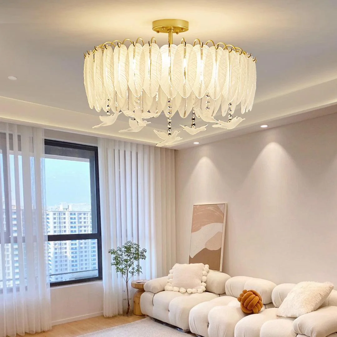 Solara Ceiling Lamp Glass Feather Bird Elegant - Image 27