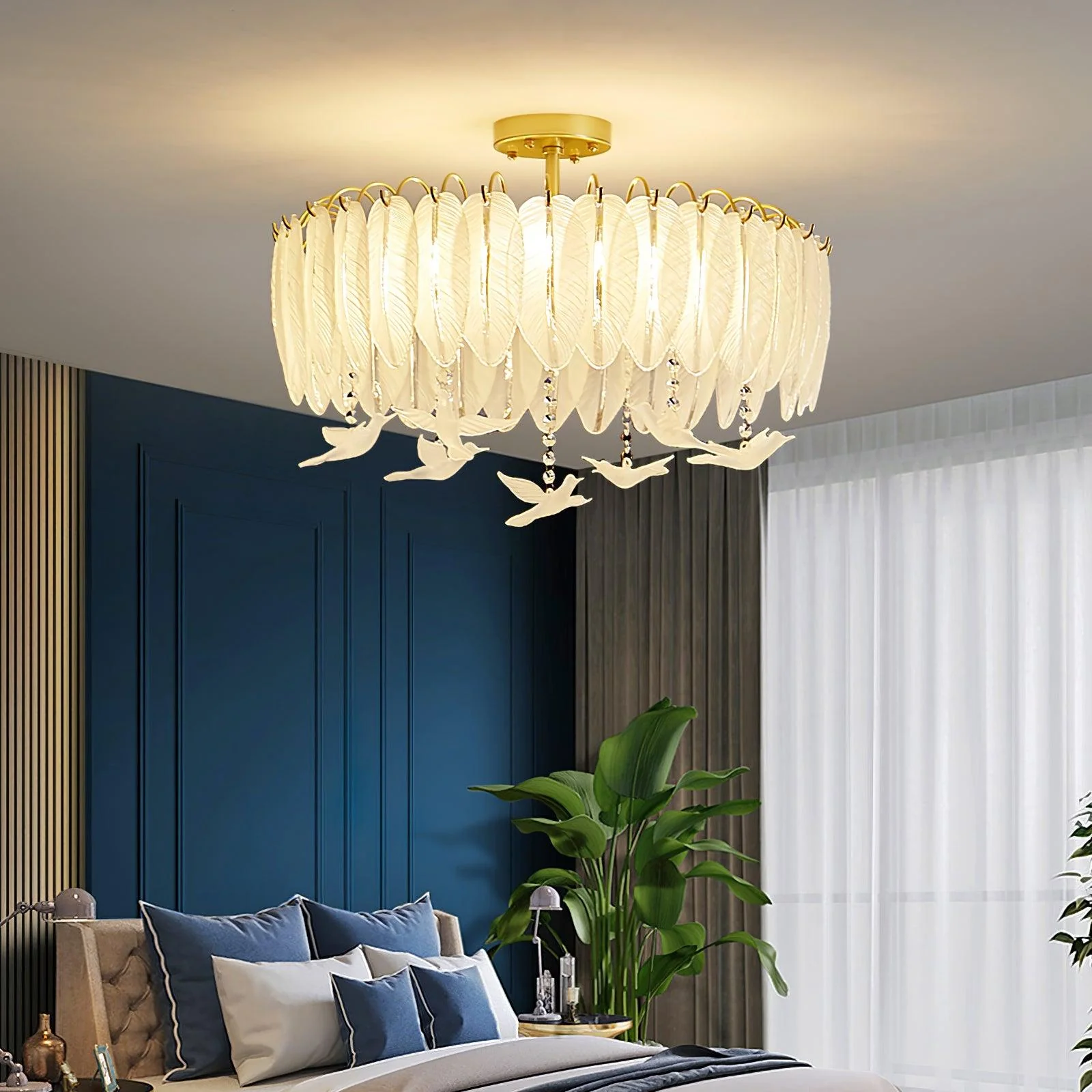Solara Ceiling Lamp Glass Feather Bird Elegant - Image 29