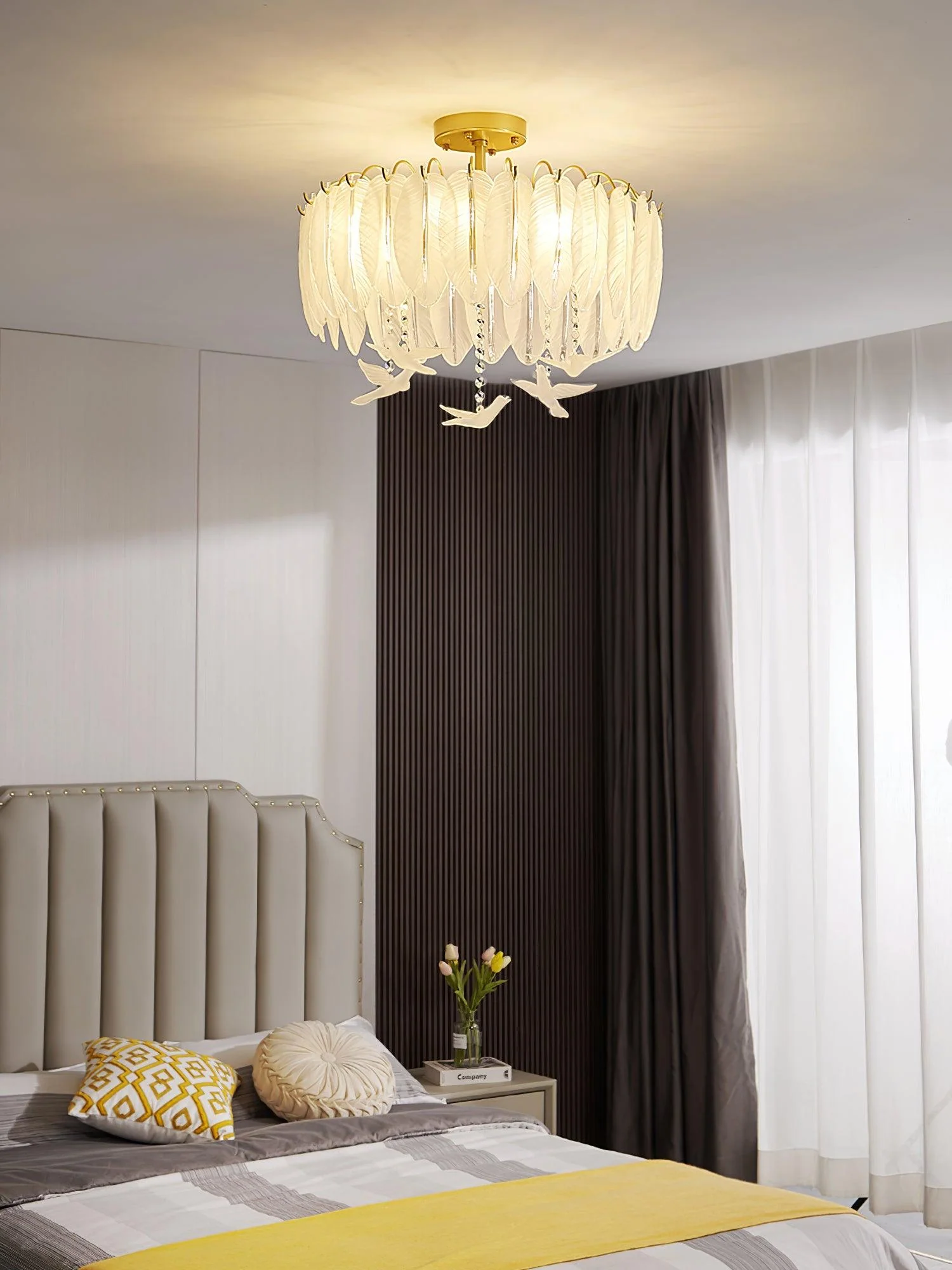 Solara Ceiling Lamp Glass Feather Bird Elegant - Image 30