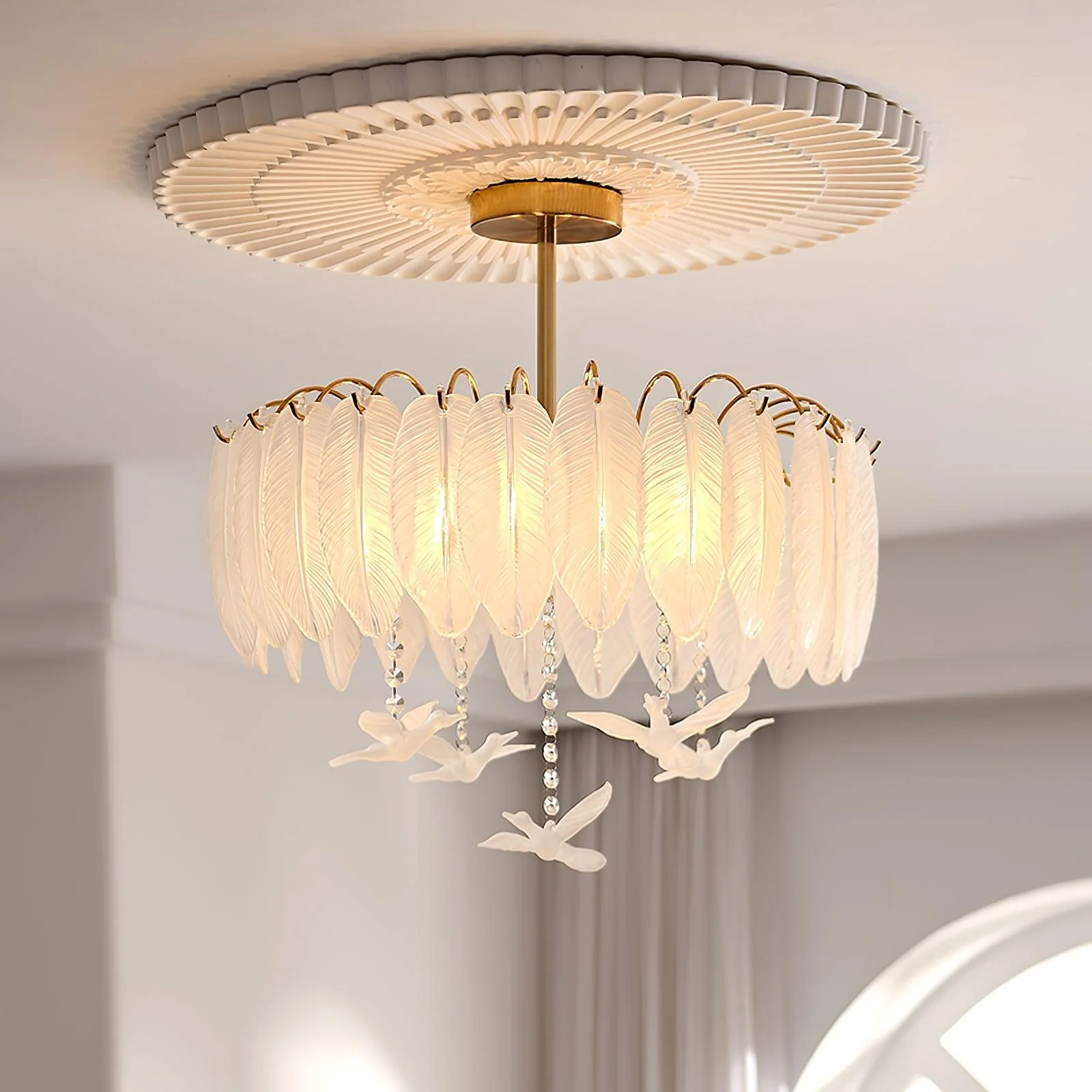 Solara Ceiling Lamp Glass Feather Bird Elegant - Image 4