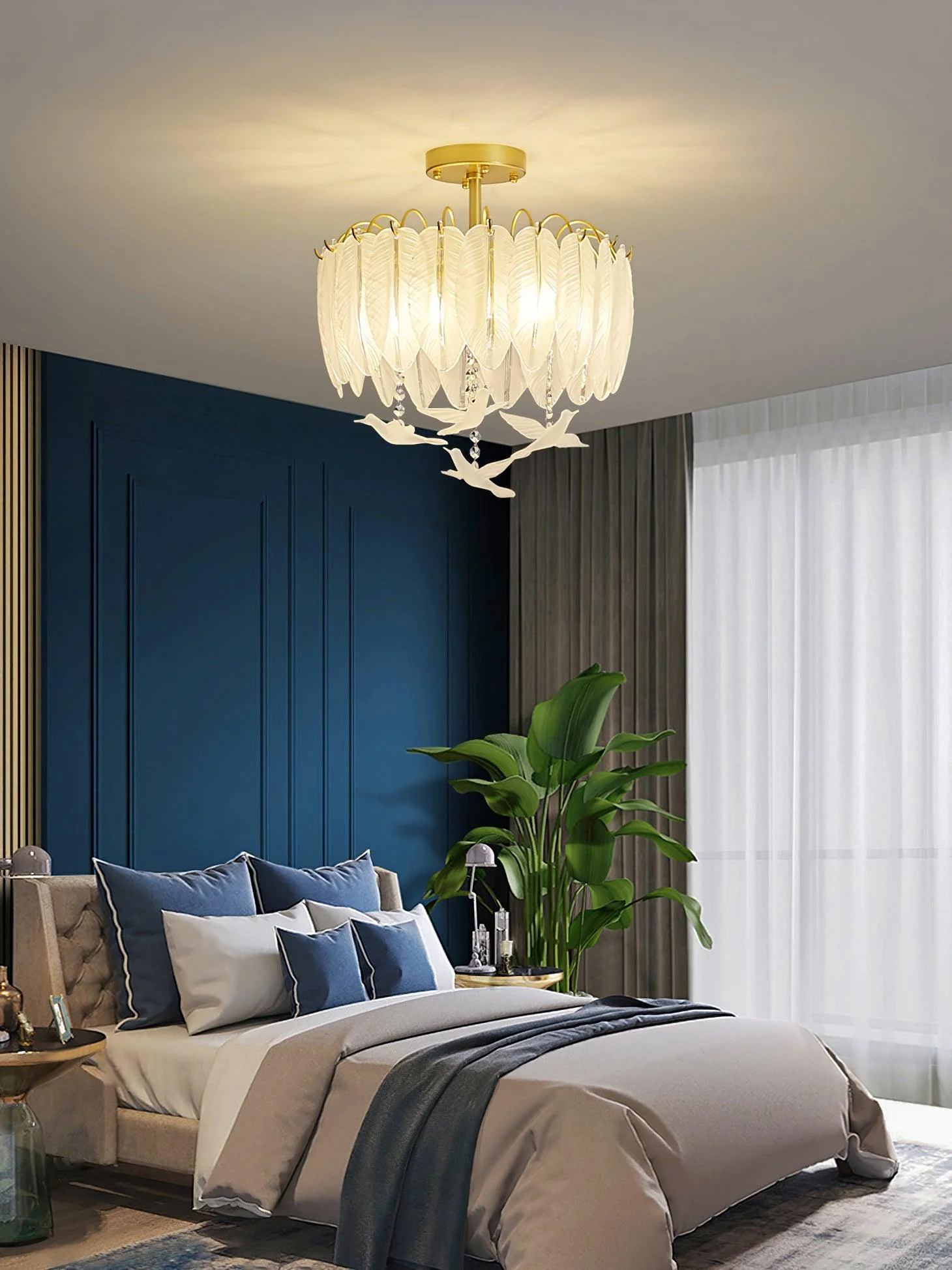 Solara Ceiling Lamp Glass Feather Bird Elegant - Image 6