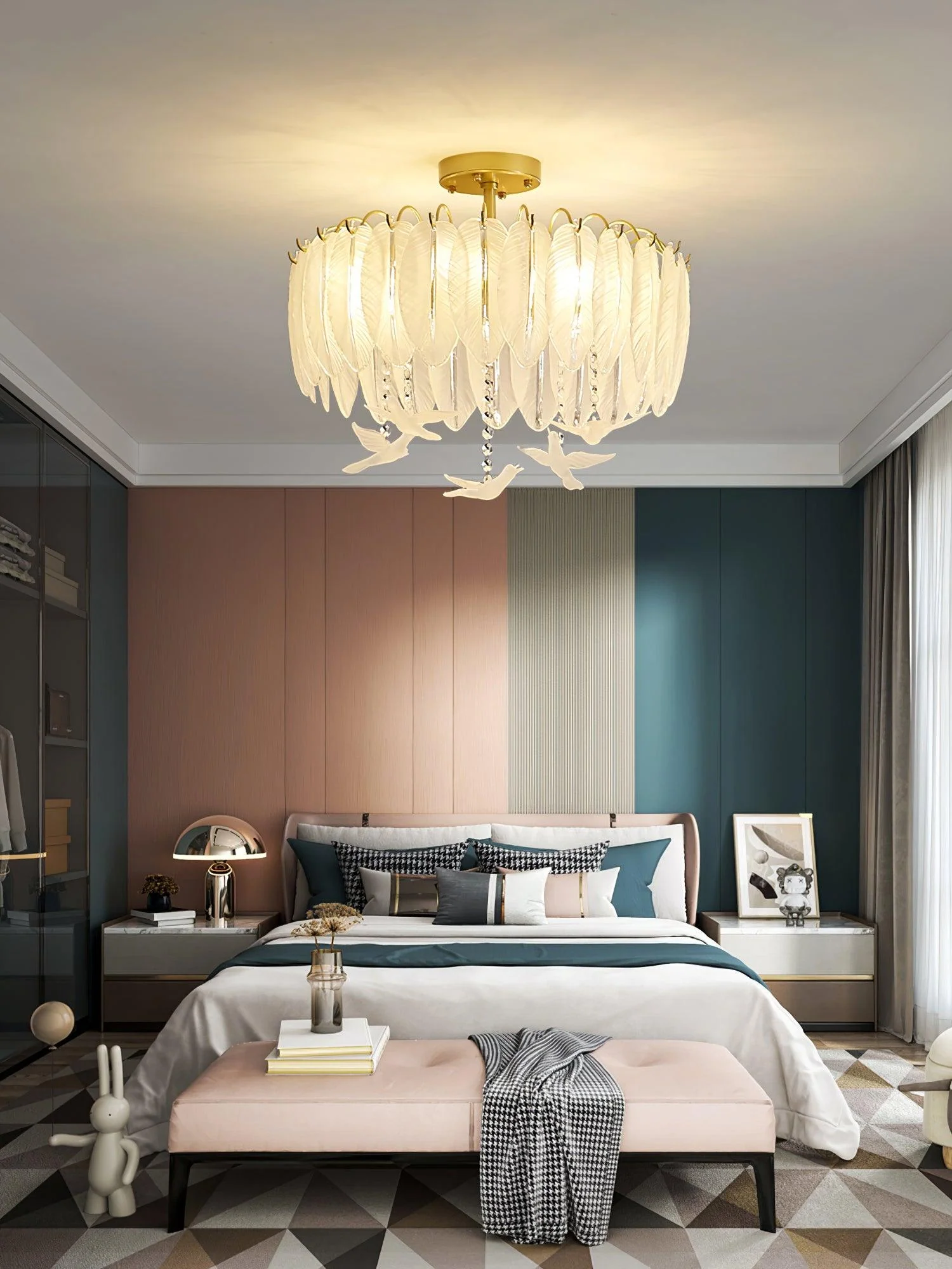 Solara Ceiling Lamp Glass Feather Bird Elegant - Image 7