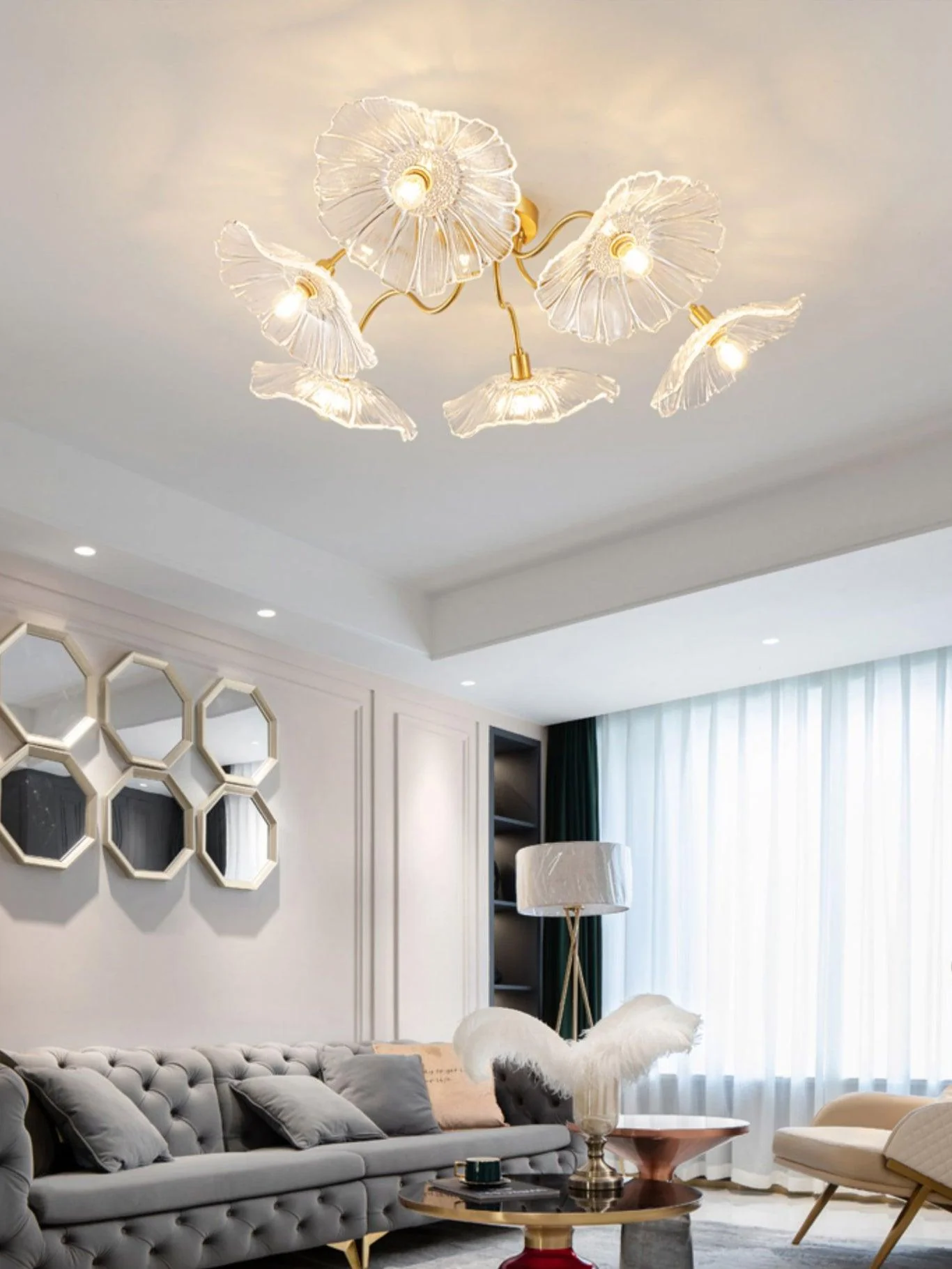 Solara Ceiling Lamp Leaf Glass with Brass Elegant - Image 11