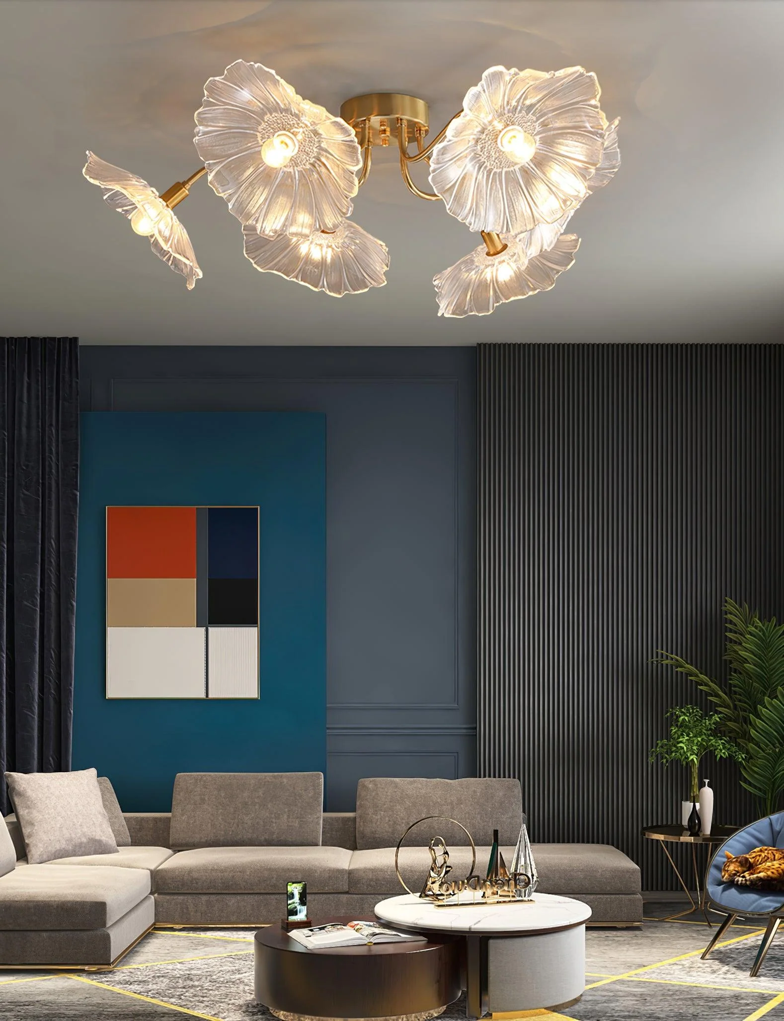 Solara Ceiling Lamp Leaf Glass with Brass Elegant - Image 15