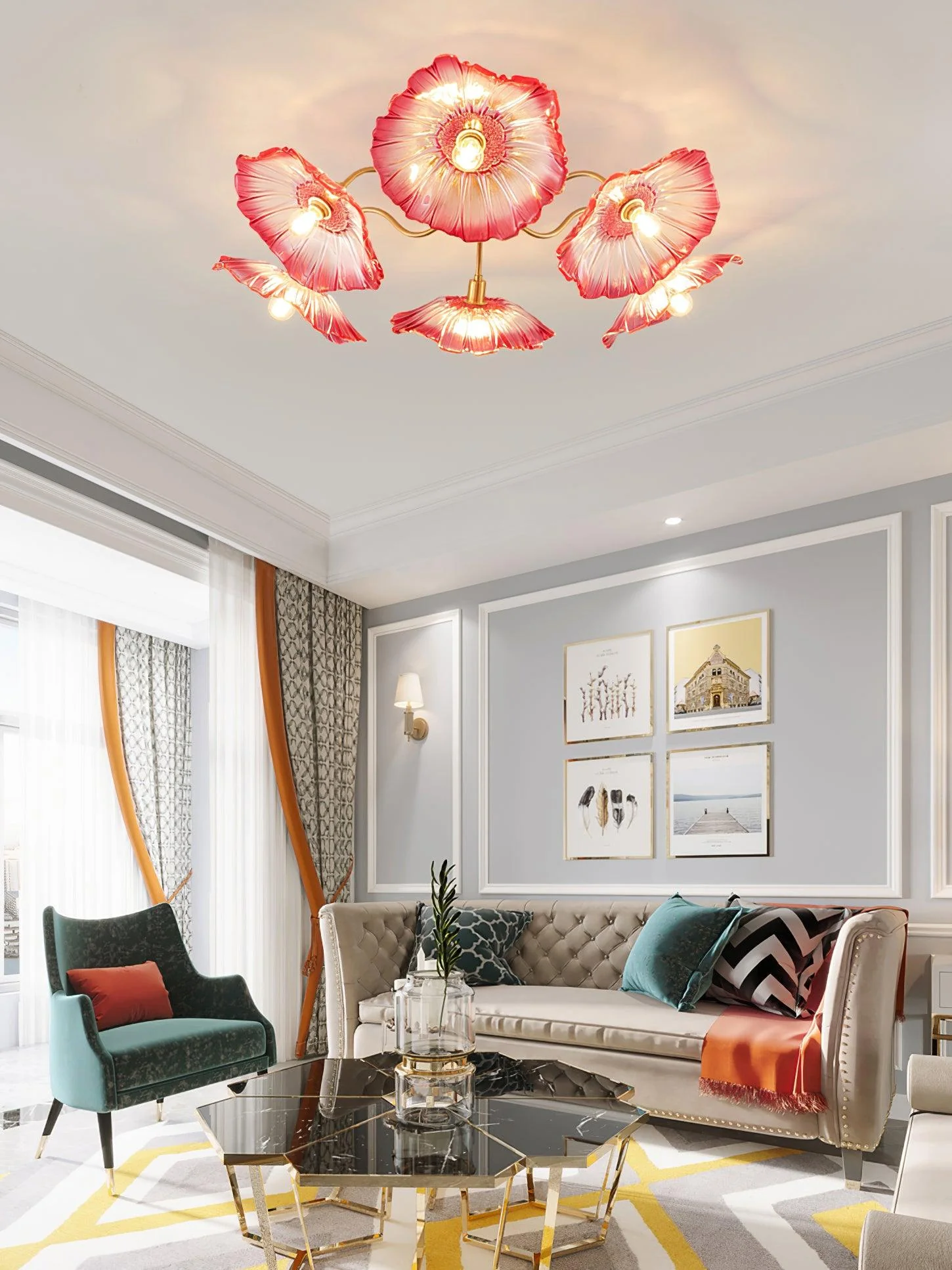 Solara Ceiling Lamp Leaf Glass with Brass Elegant - Image 7