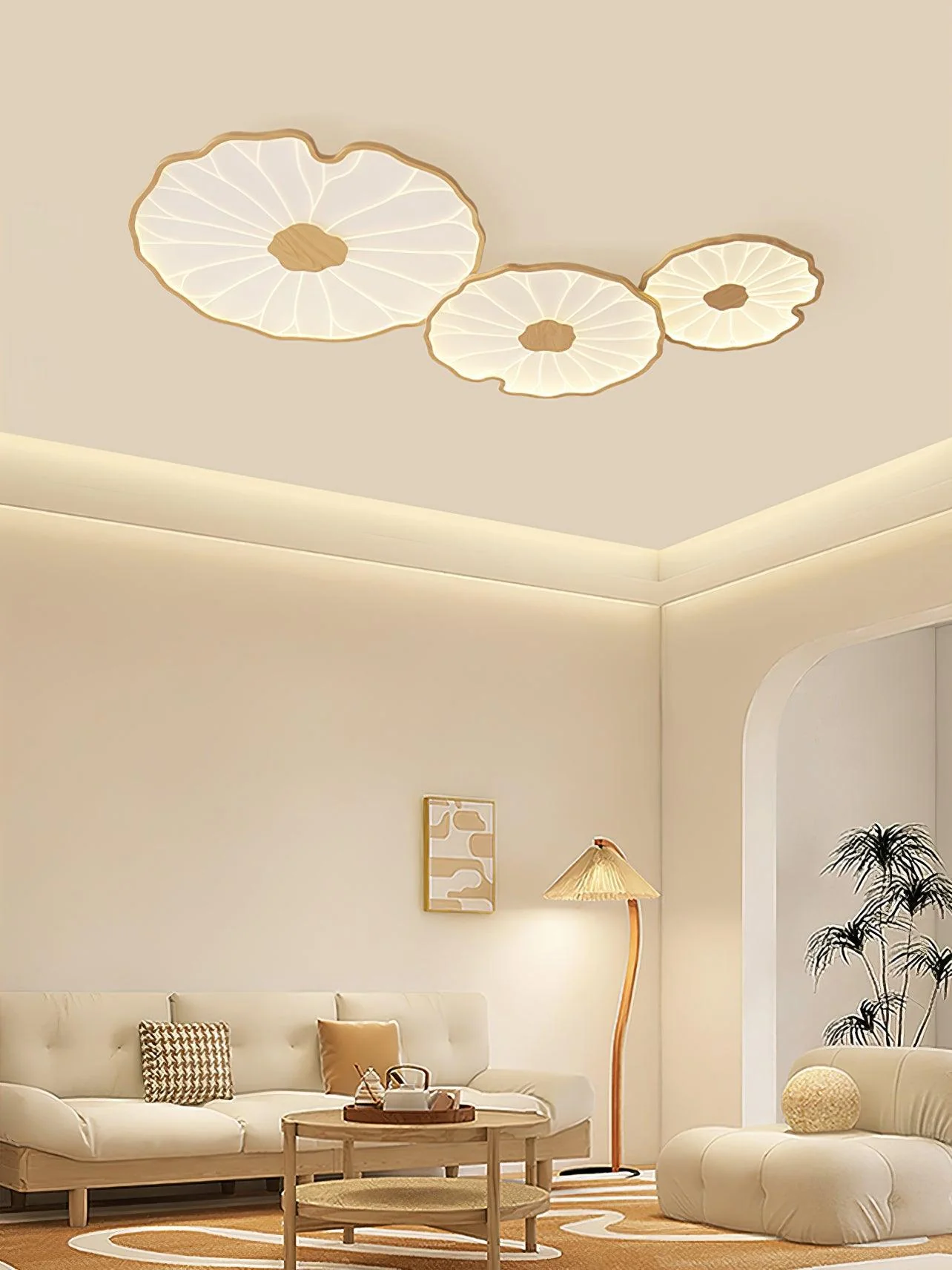 Solara Ceiling Lamp Lotus Leaf with Wooden Finish - Image 15