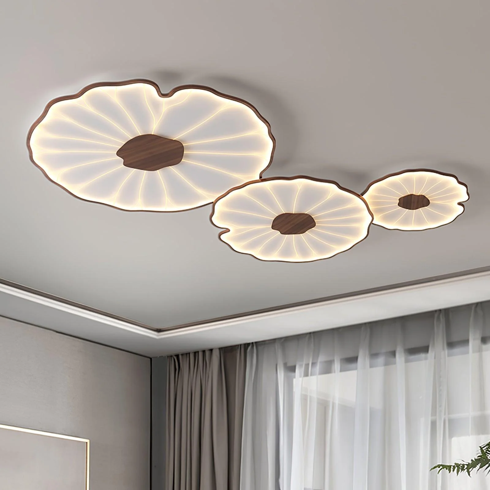 Solara Ceiling Lamp Lotus Leaf with Wooden Finish - Image 28