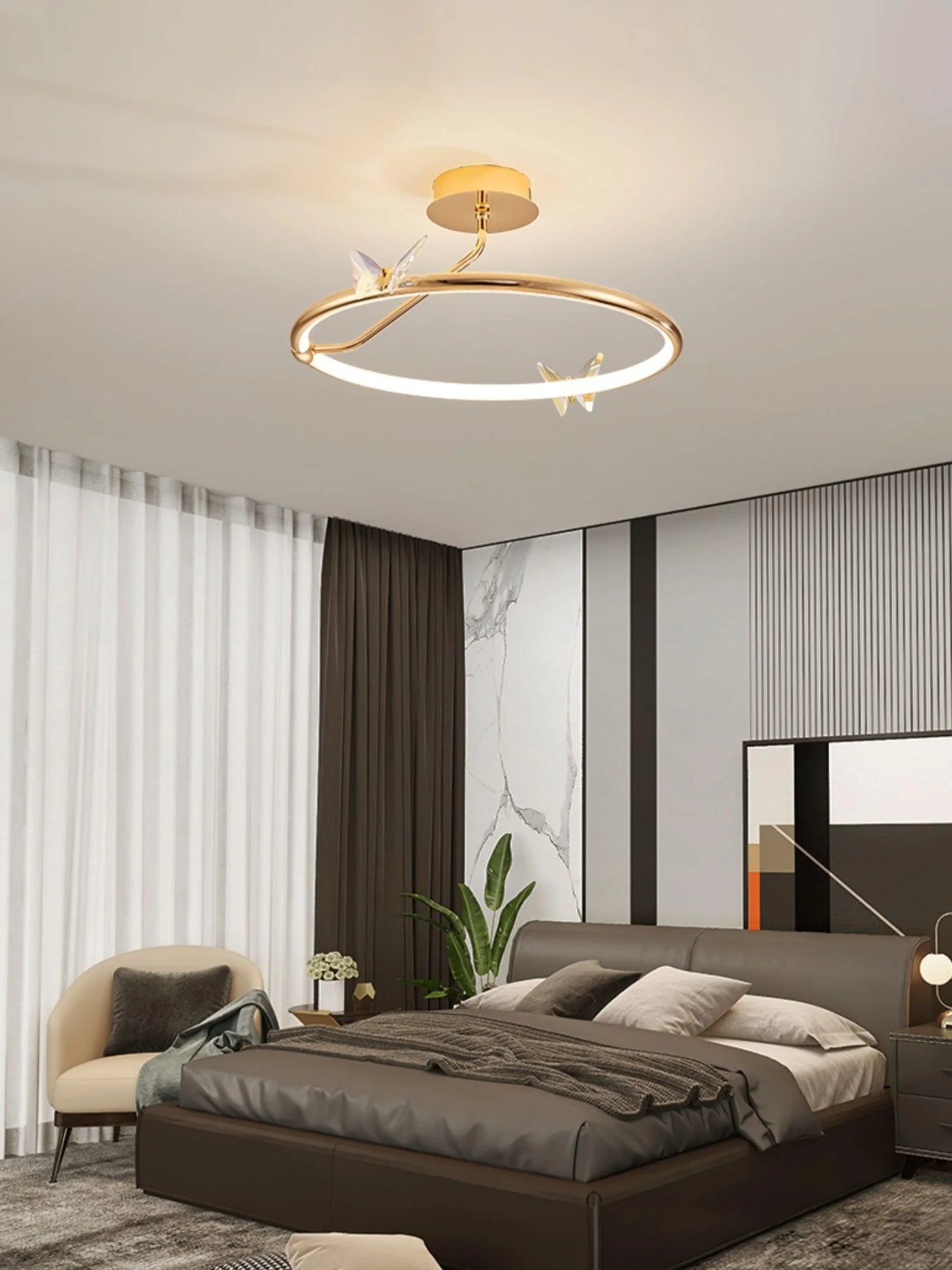 Solara Ceiling Lamp Magic Butterfly Crystal Accents LED Ring - Image 8