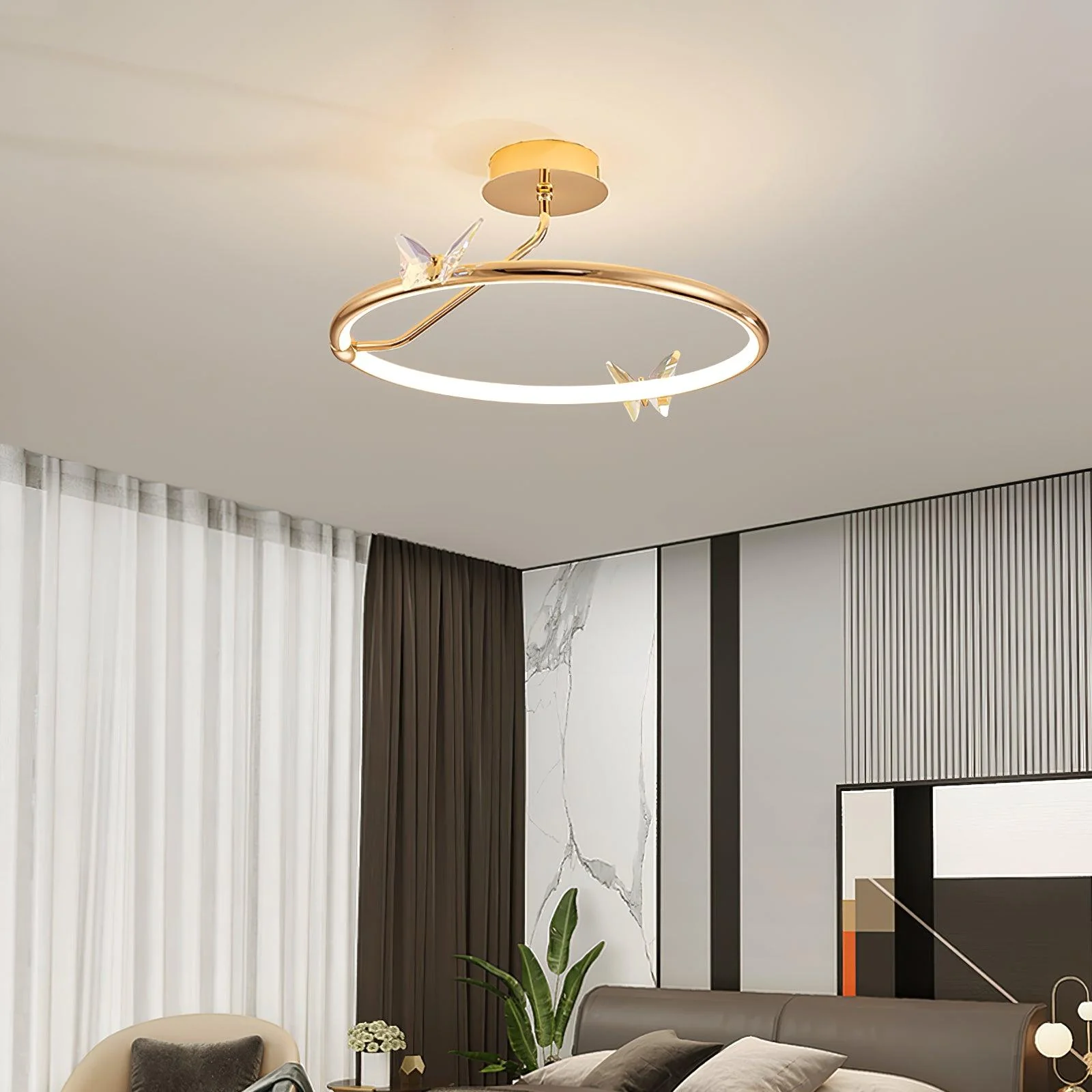 Solara Ceiling Lamp Magic Butterfly Crystal Accents LED Ring - Image 9