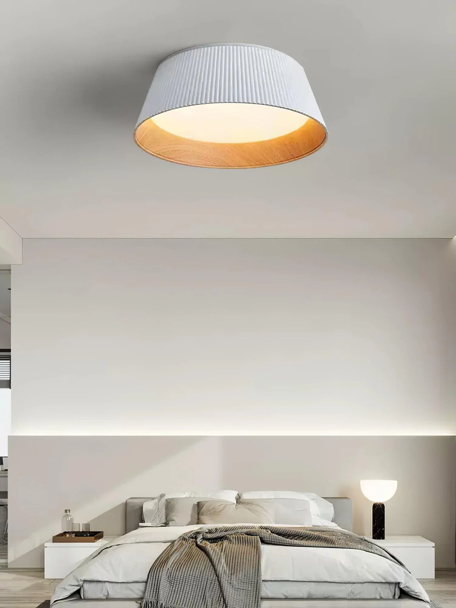 Solara Ceiling Lamp Ribbed Drum Wood Elegant Contemporary - Image 10