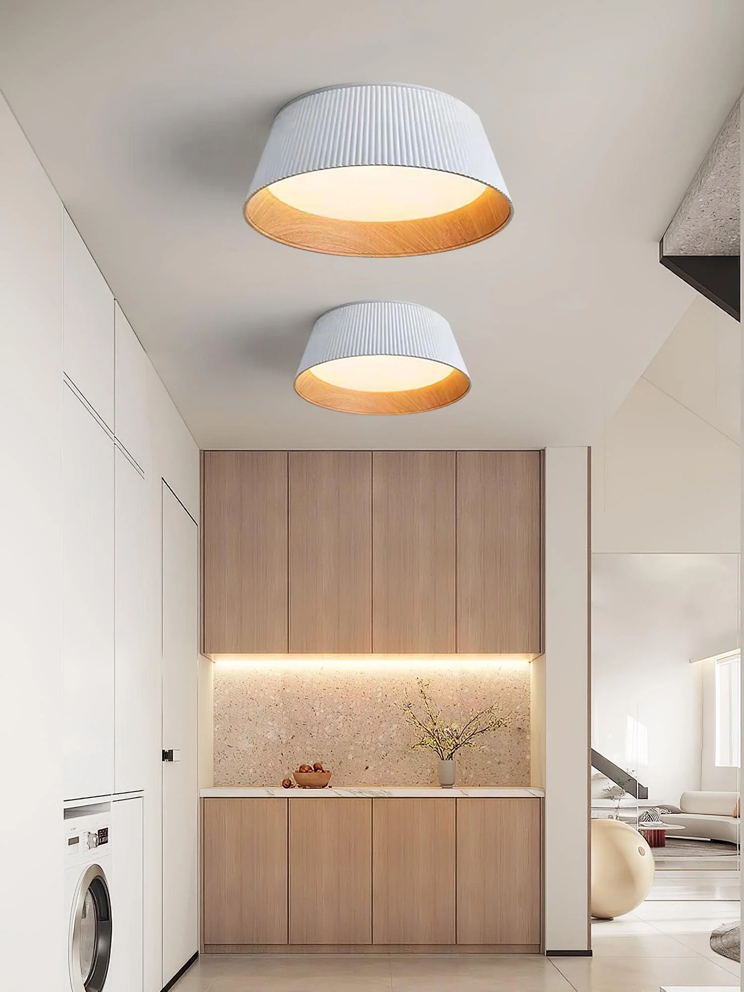 Solara Ceiling Lamp Ribbed Drum Wood Elegant Contemporary - Image 11