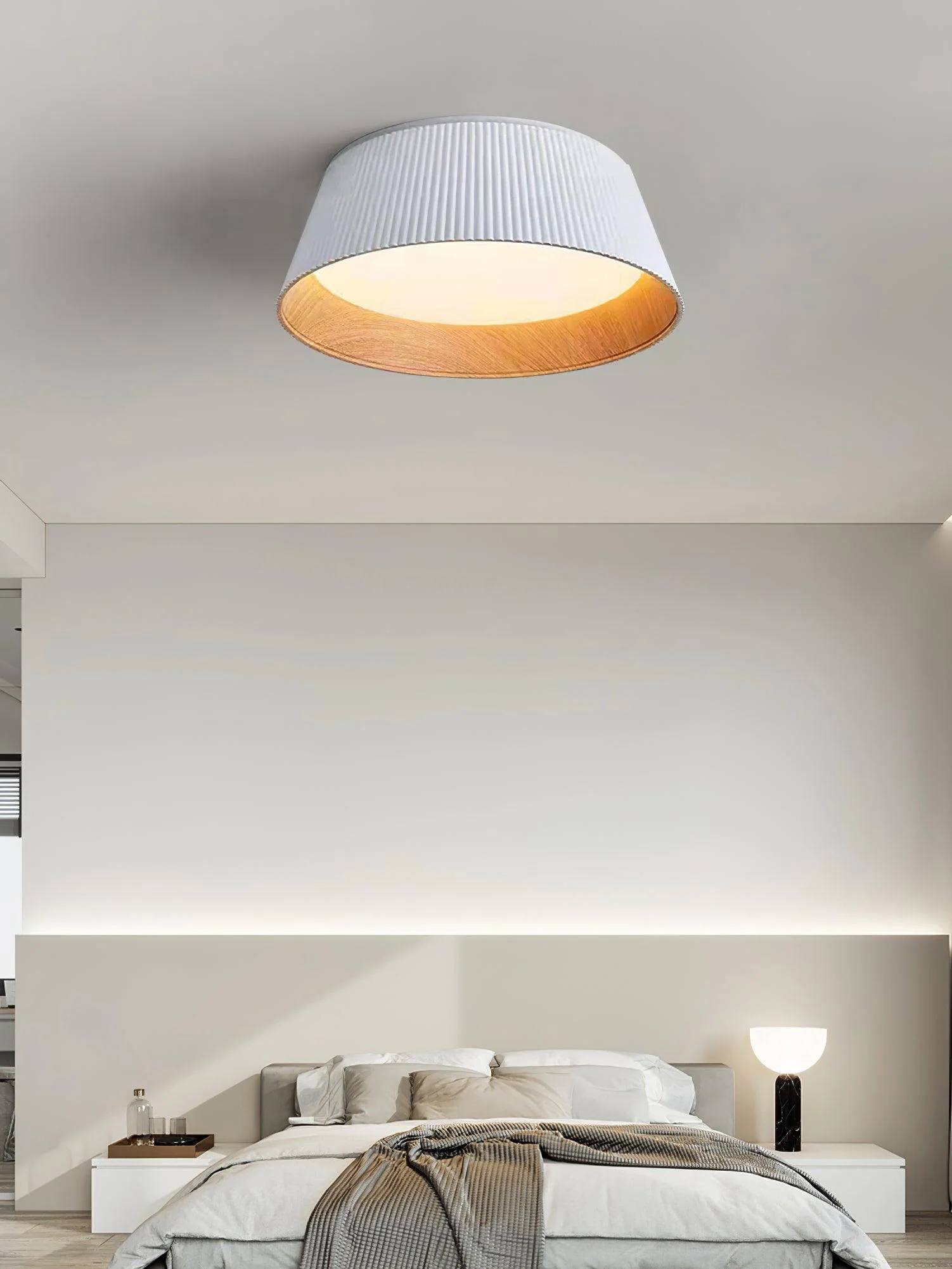 Solara Ceiling Lamp Ribbed Drum Wood Elegant Contemporary - Image 13