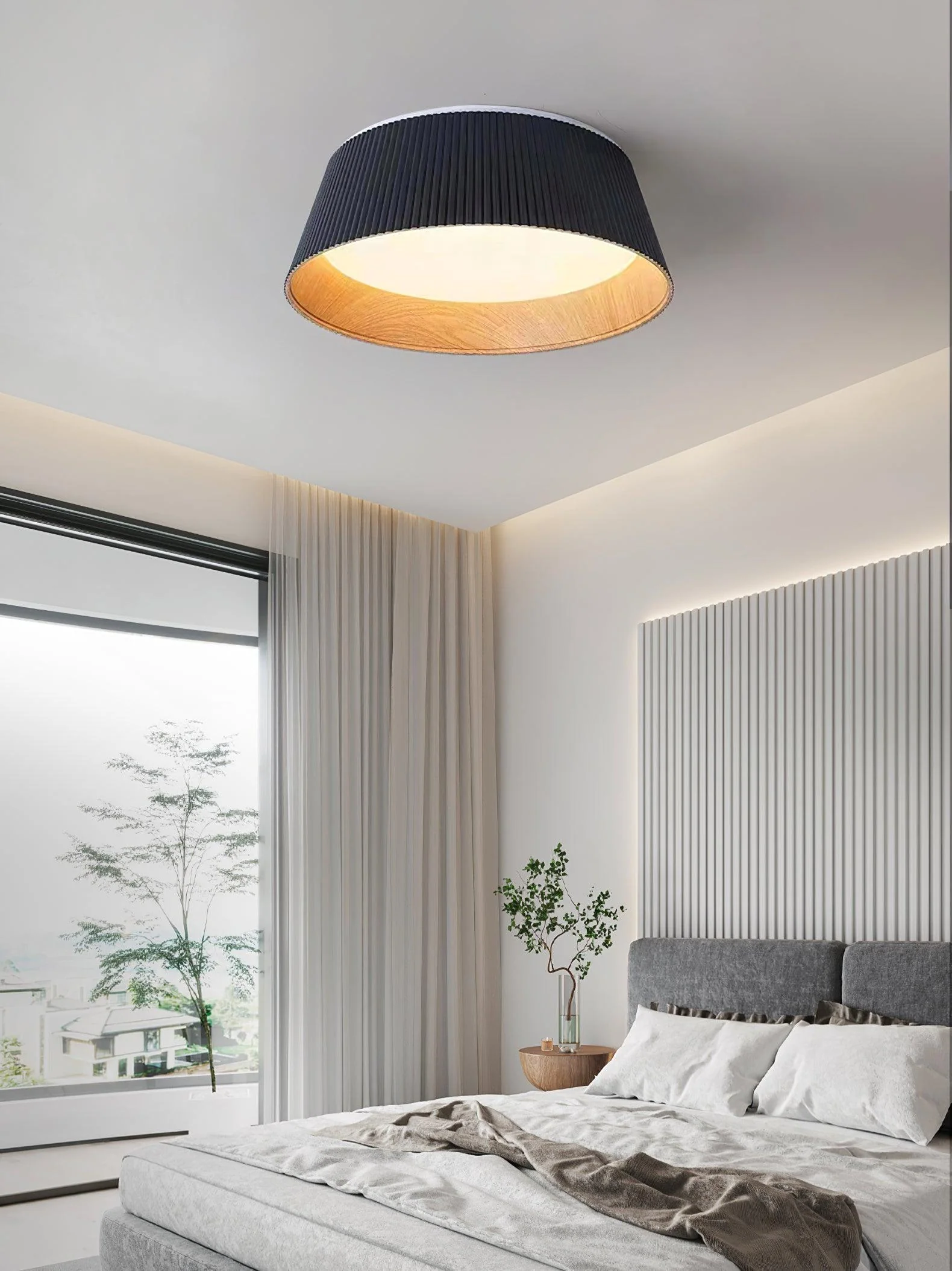 Solara Ceiling Lamp Ribbed Drum Wood Elegant Contemporary - Image 15