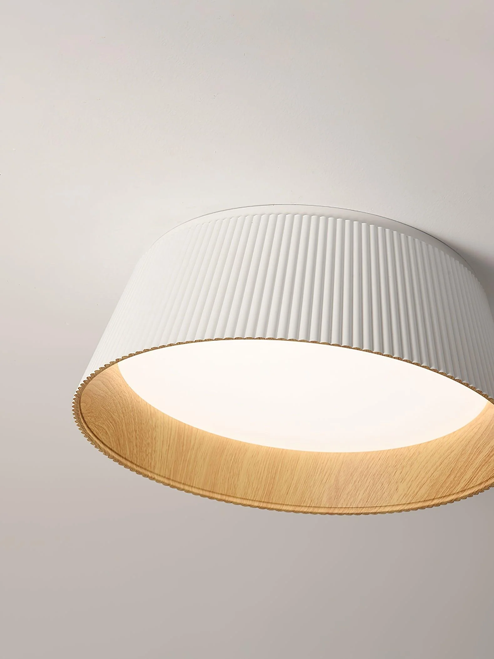 Solara Ceiling Lamp Ribbed Drum Wood Elegant Contemporary - Image 20