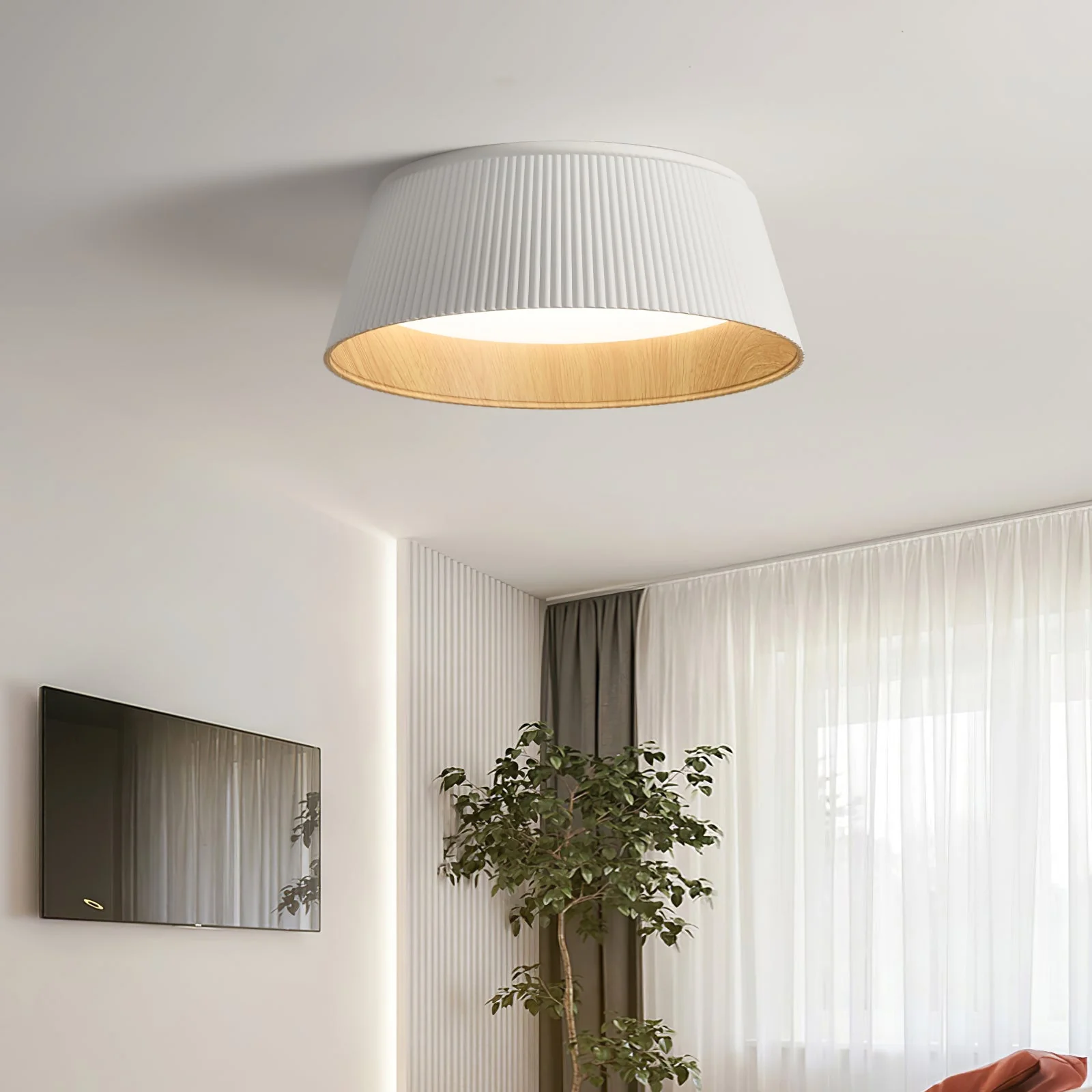 Solara Ceiling Lamp Ribbed Drum Wood Elegant Contemporary - Image 38