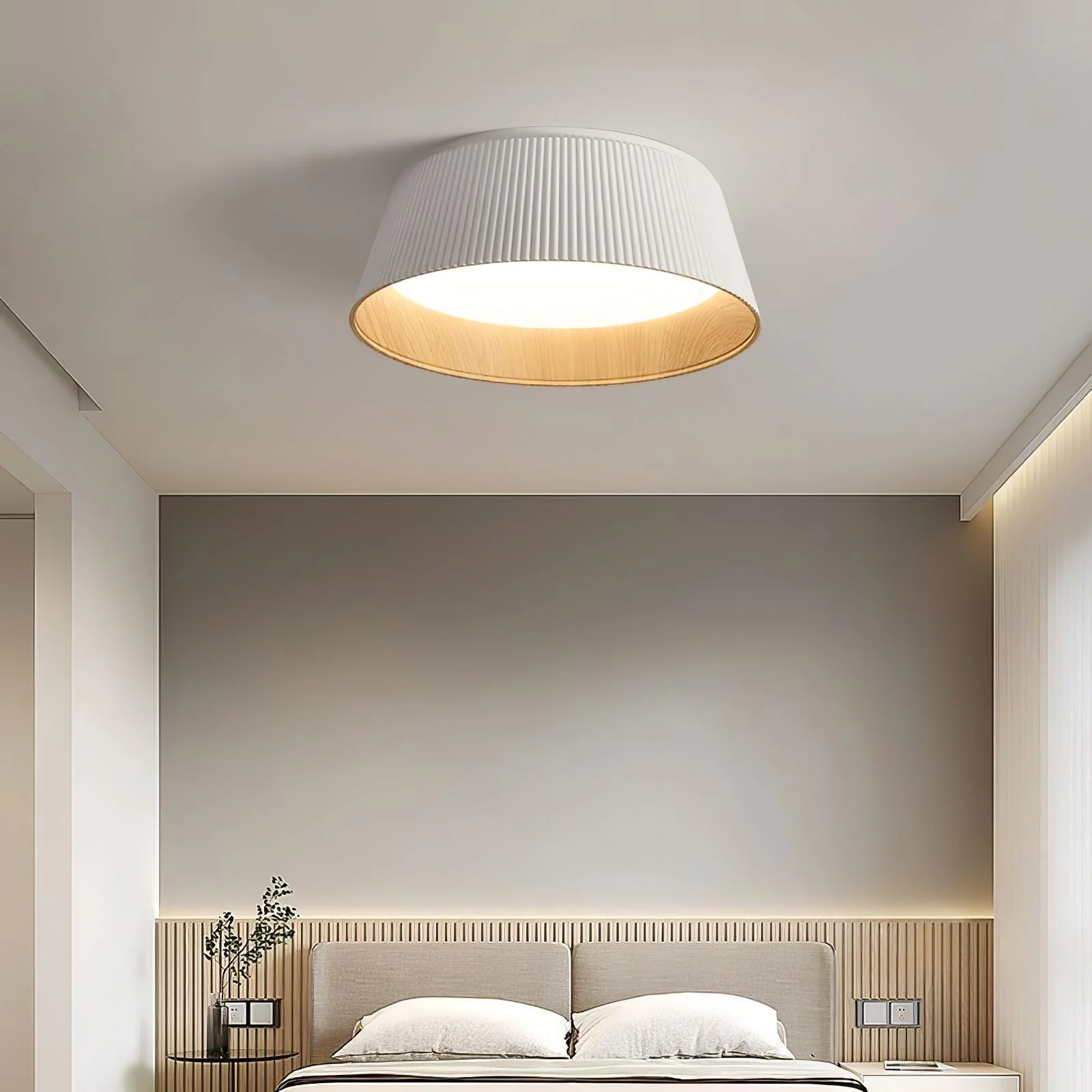 Solara Ceiling Lamp Ribbed Drum Wood Elegant Contemporary - Image 4