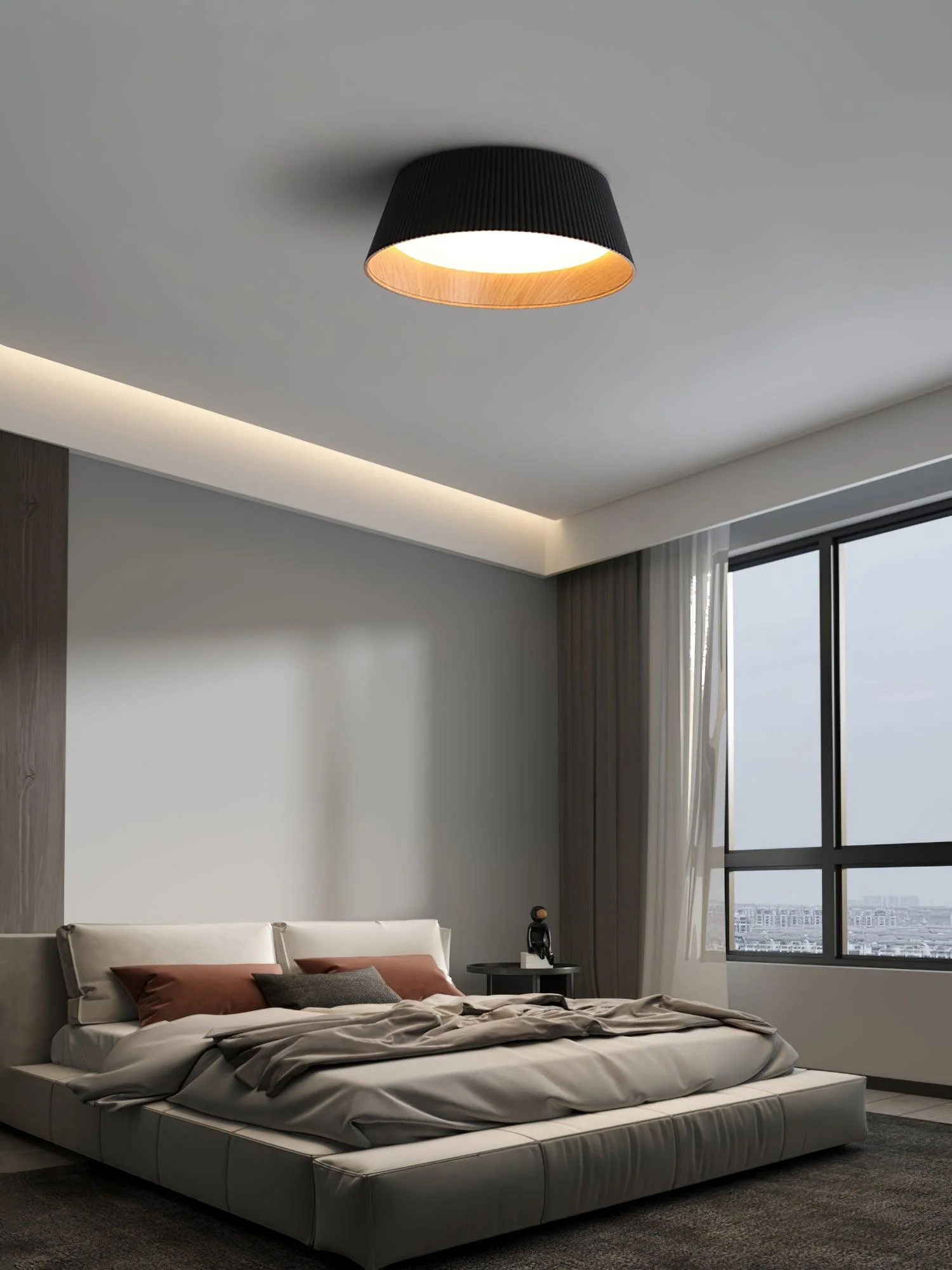 Solara Ceiling Lamp Ribbed Drum Wood Elegant Contemporary - Image 7