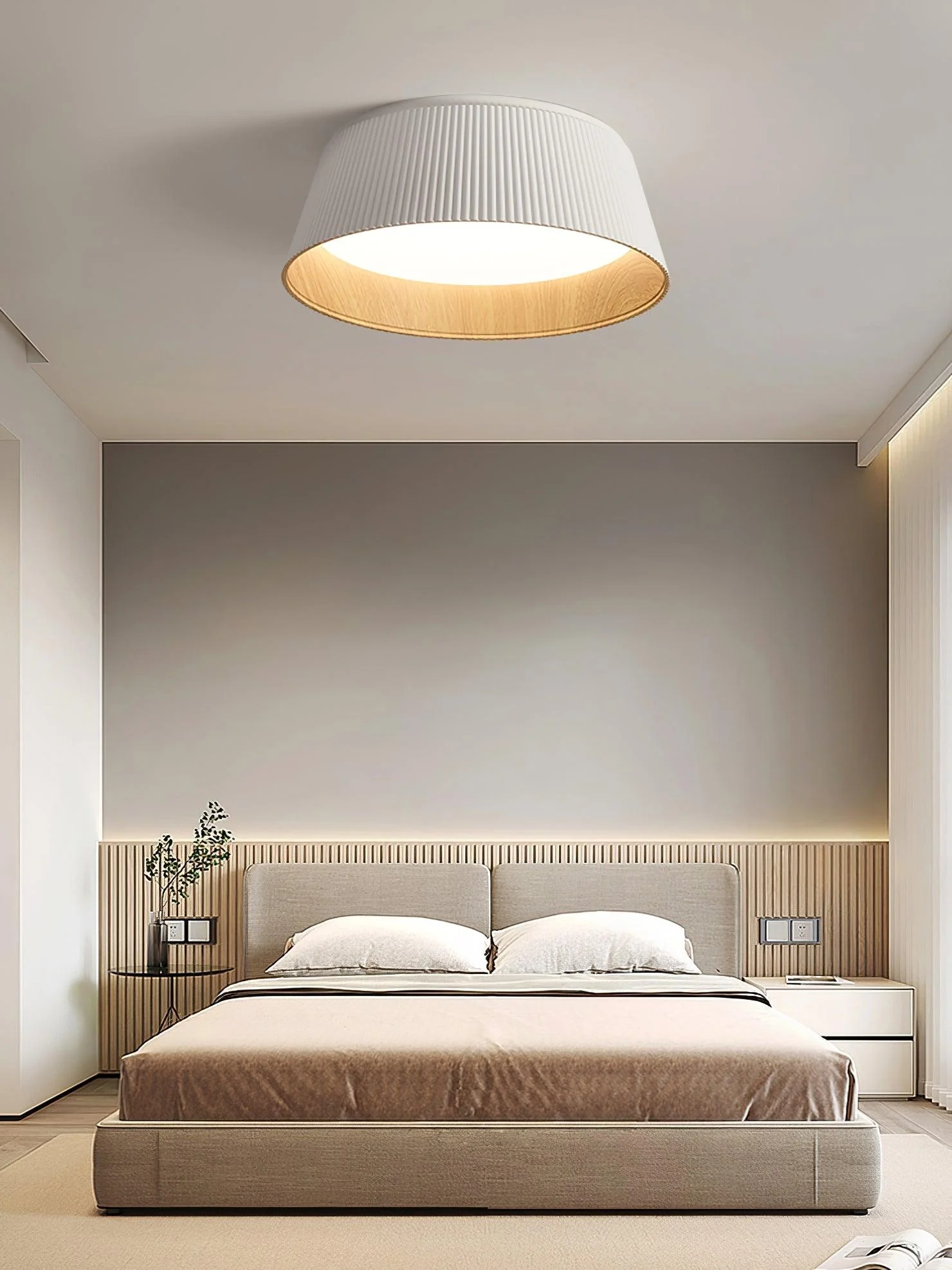 Solara Ceiling Lamp Ribbed Drum Wood Elegant Contemporary - Image 9