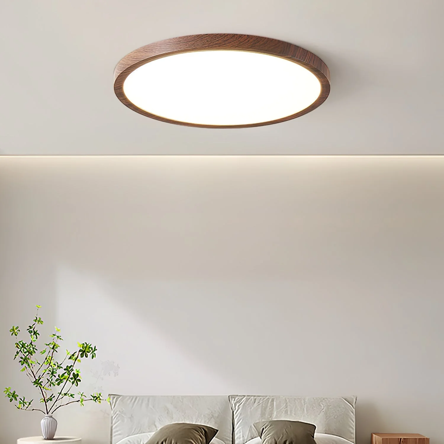 Solara Ceiling Light Thin Round Walnut Look Minimalist - Image 10