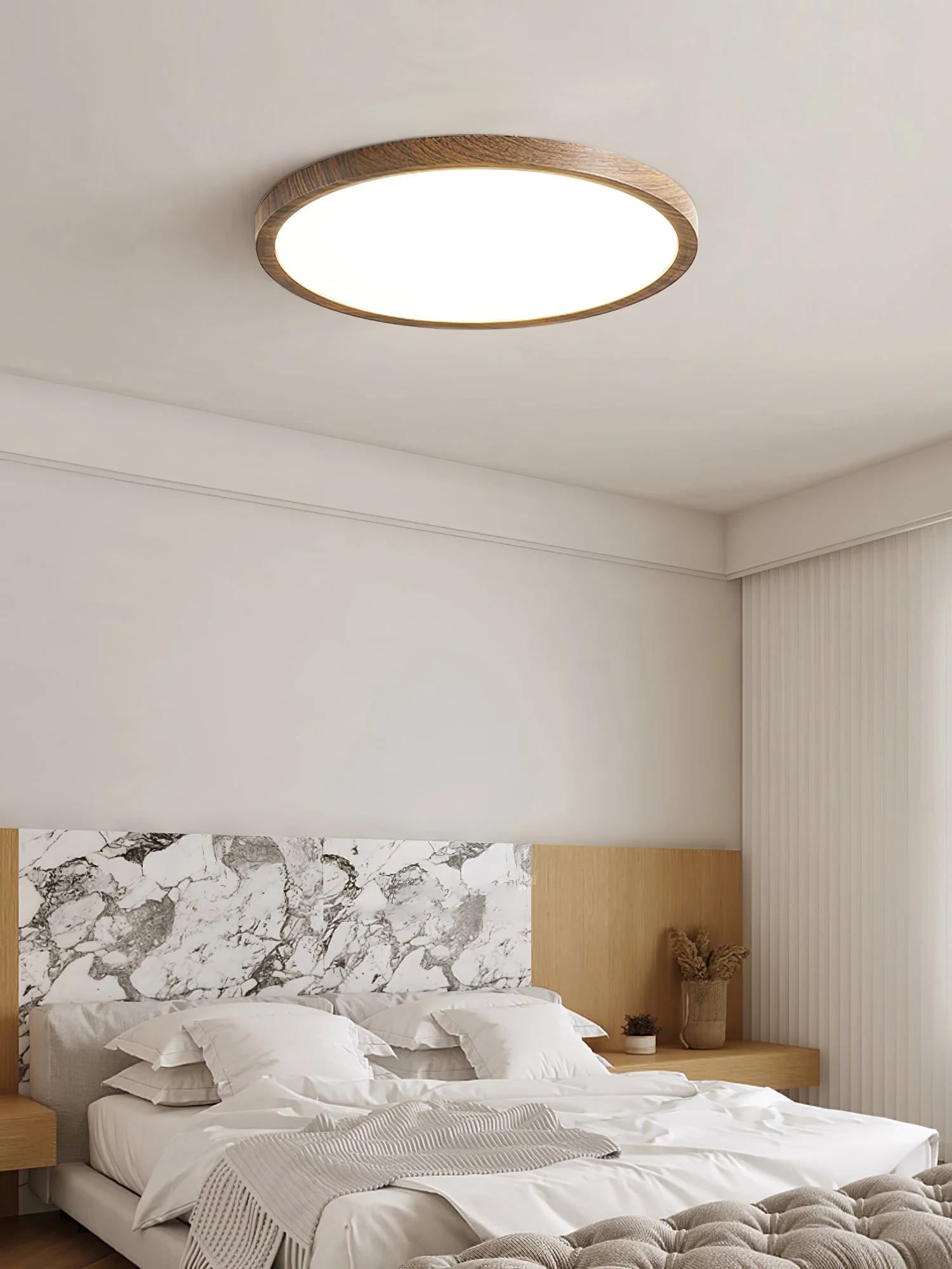 Solara Ceiling Light Thin Round Walnut Look Minimalist - Image 11