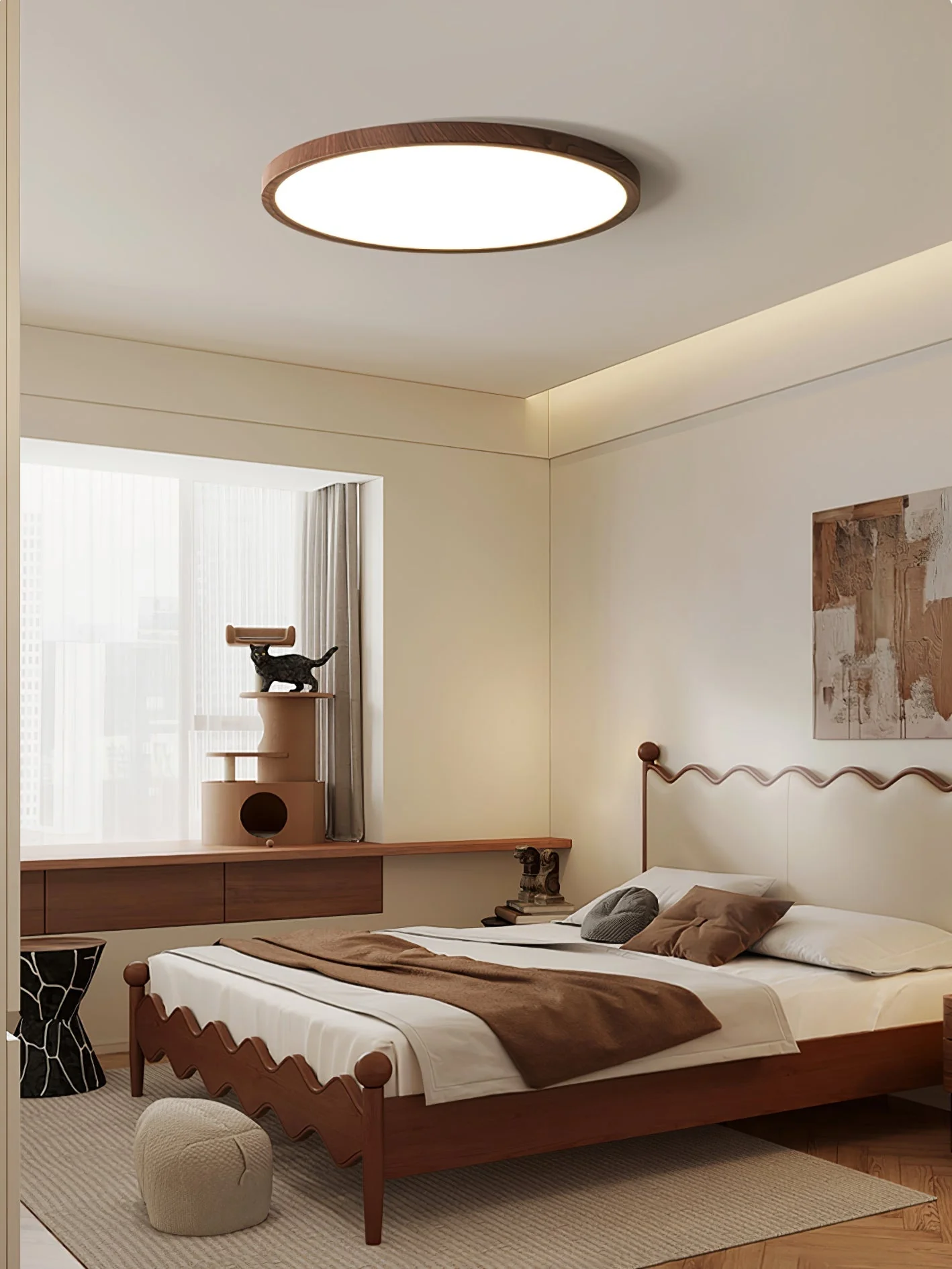 Solara Ceiling Light Thin Round Walnut Look Minimalist - Image 13