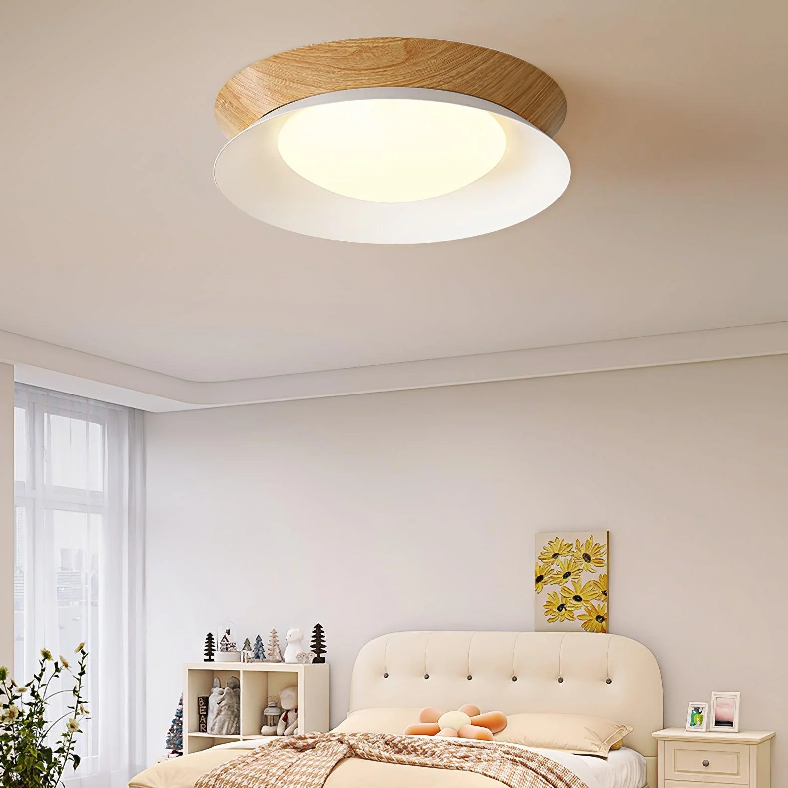 Solara Ceiling Light Wood Ring Double Half Round Nordic - Image 4