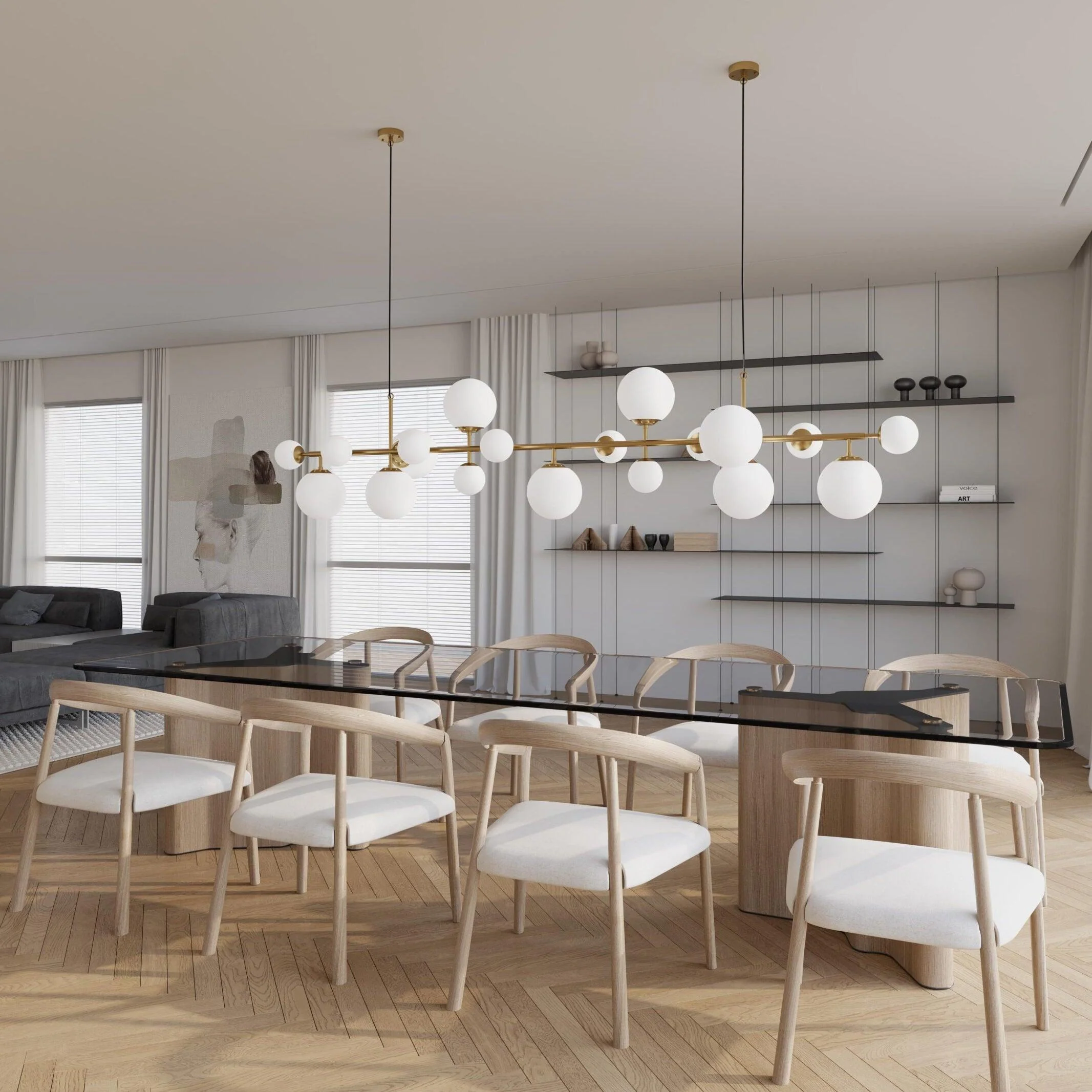 Solara Chandelier Brass Glass Globe - Image 2