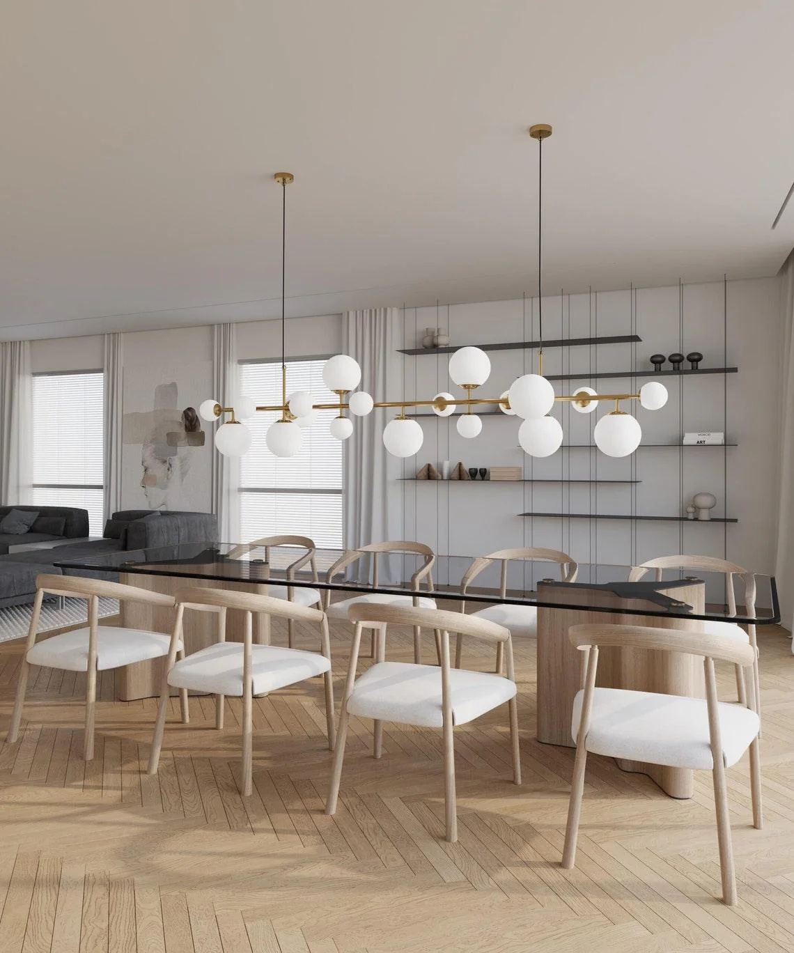 Solara Chandelier Brass Glass Globe - Image 8