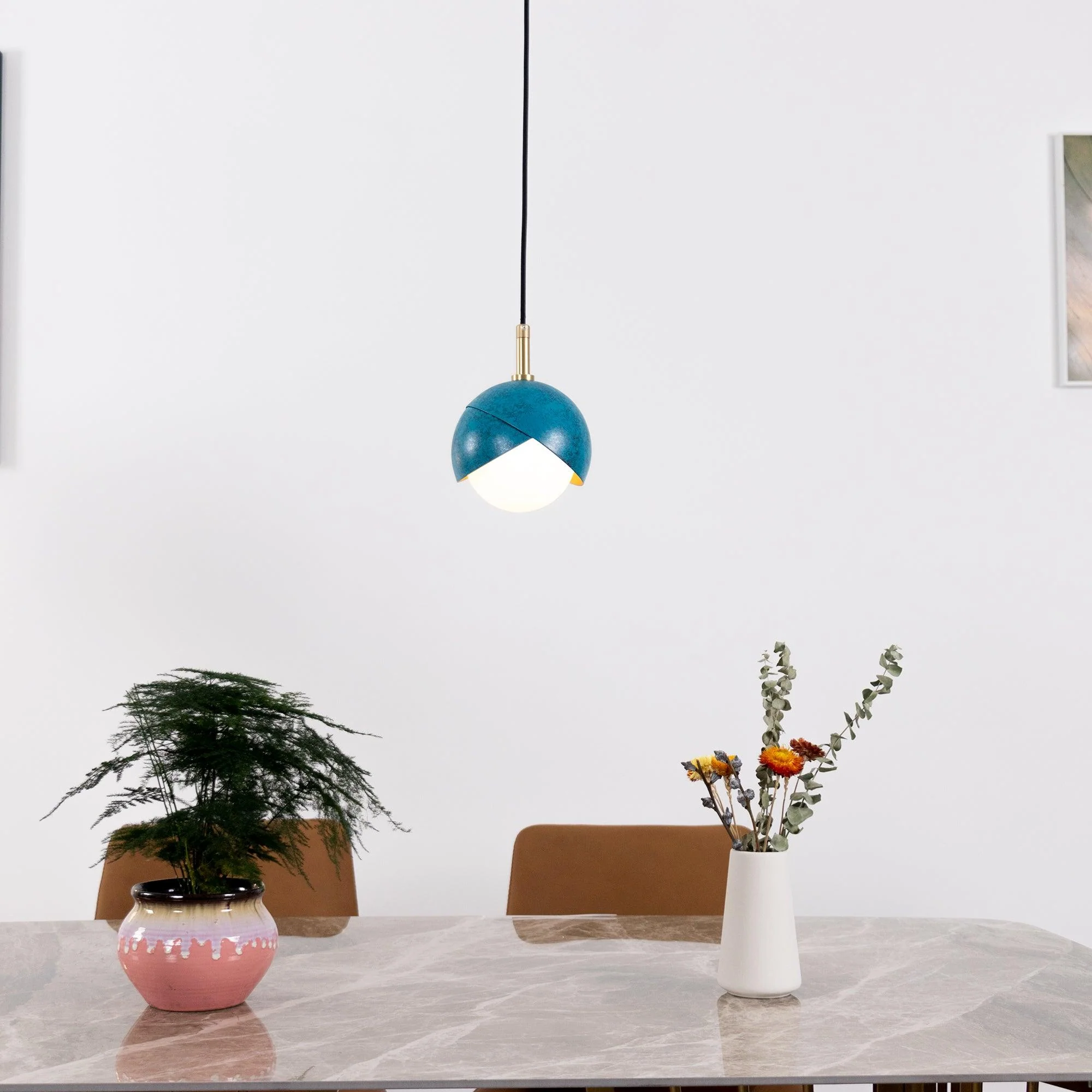 Solara Pendant Lamp Brass Nested Opal Globe Modern - Image 11