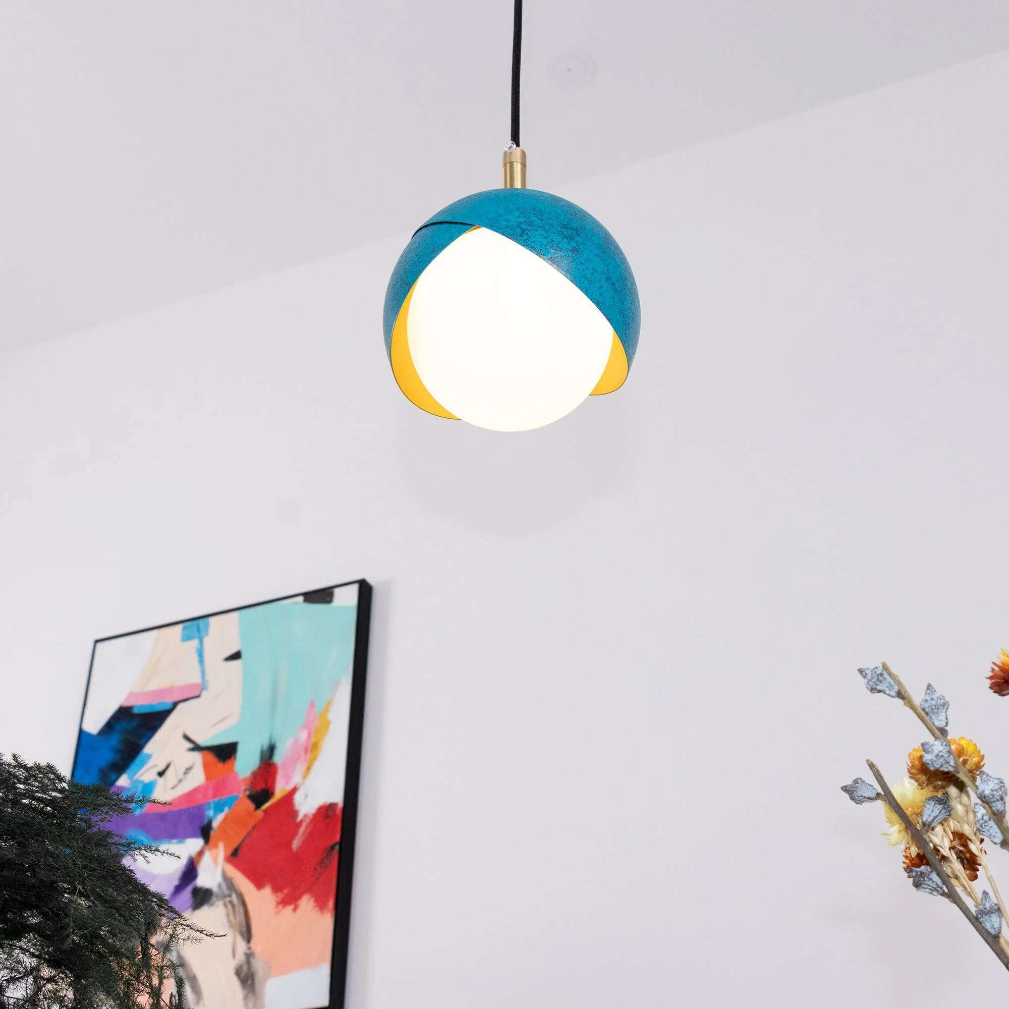 Solara Pendant Lamp Brass Nested Opal Globe Modern - Image 13