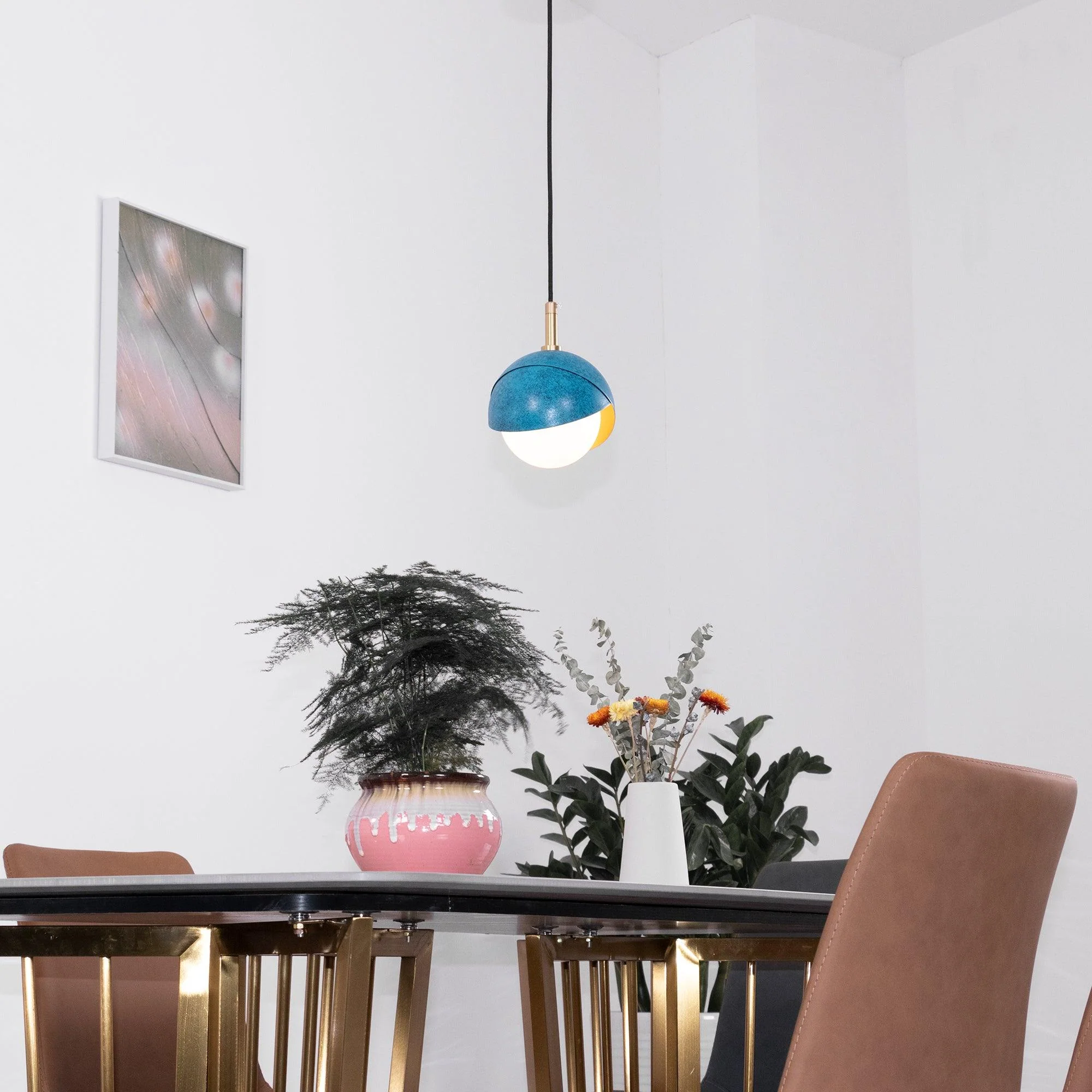 Solara Pendant Lamp Brass Nested Opal Globe Modern - Image 14