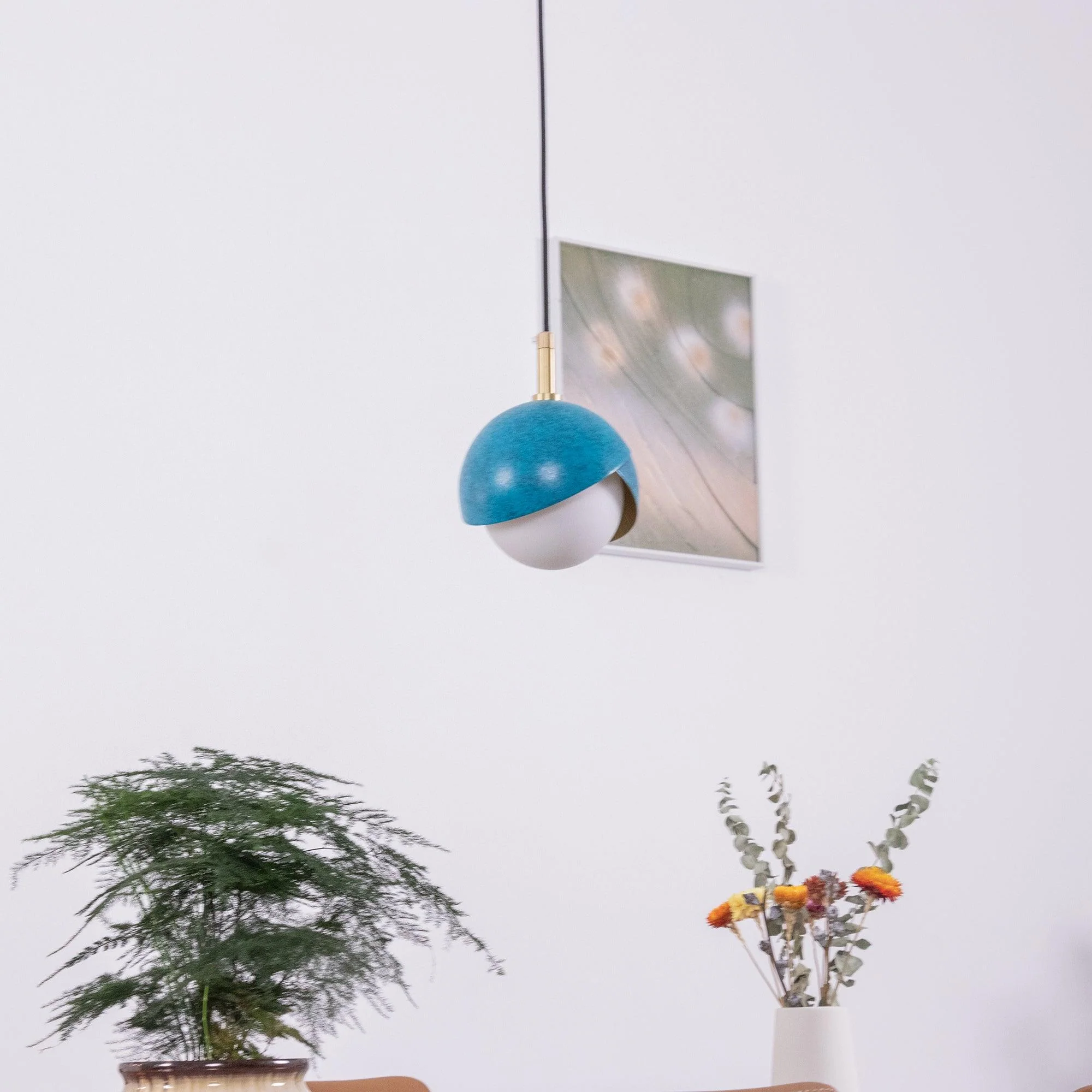 Solara Pendant Lamp Brass Nested Opal Globe Modern - Image 9