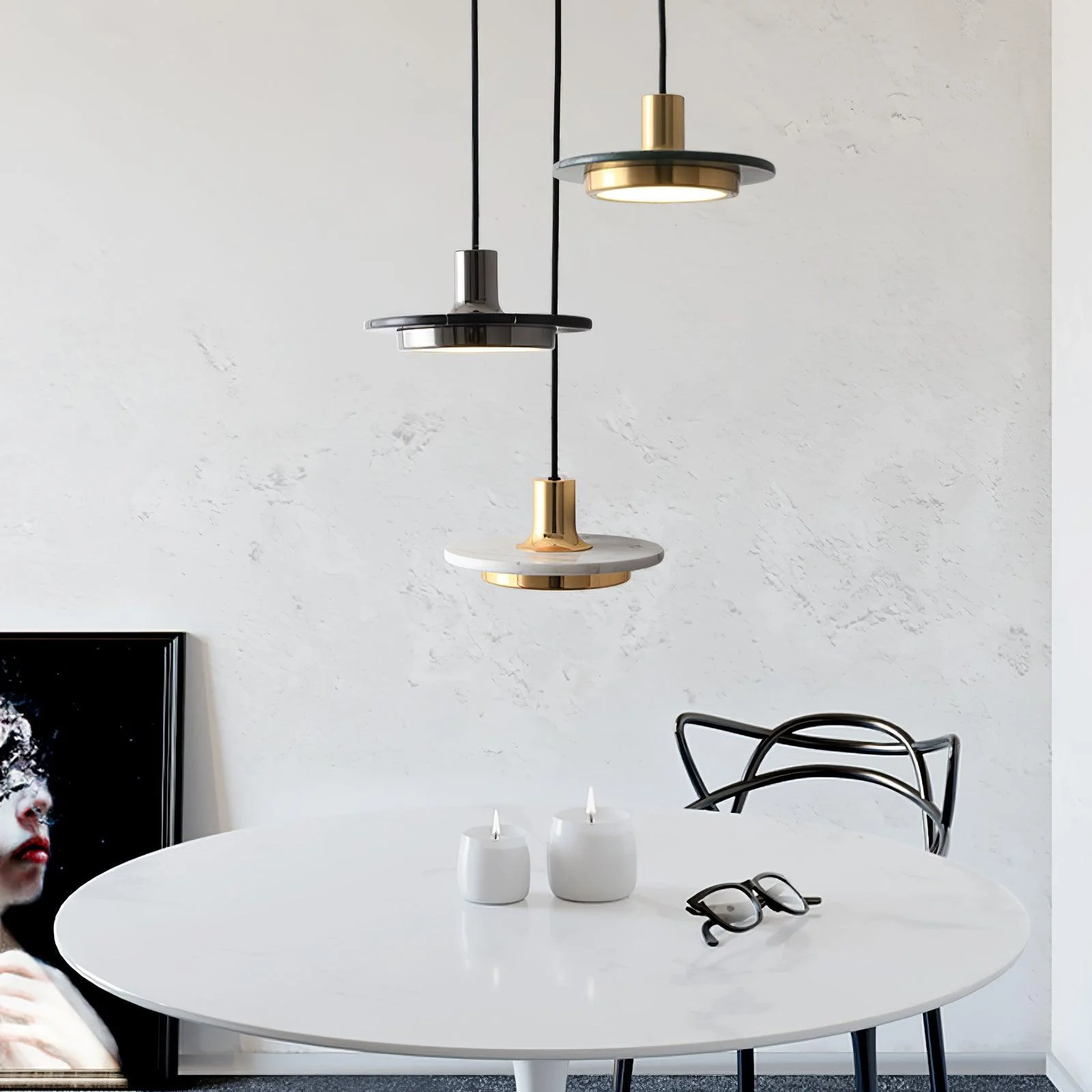 Solara Pendant Lamp Marble Double Circle Modern - Image 4