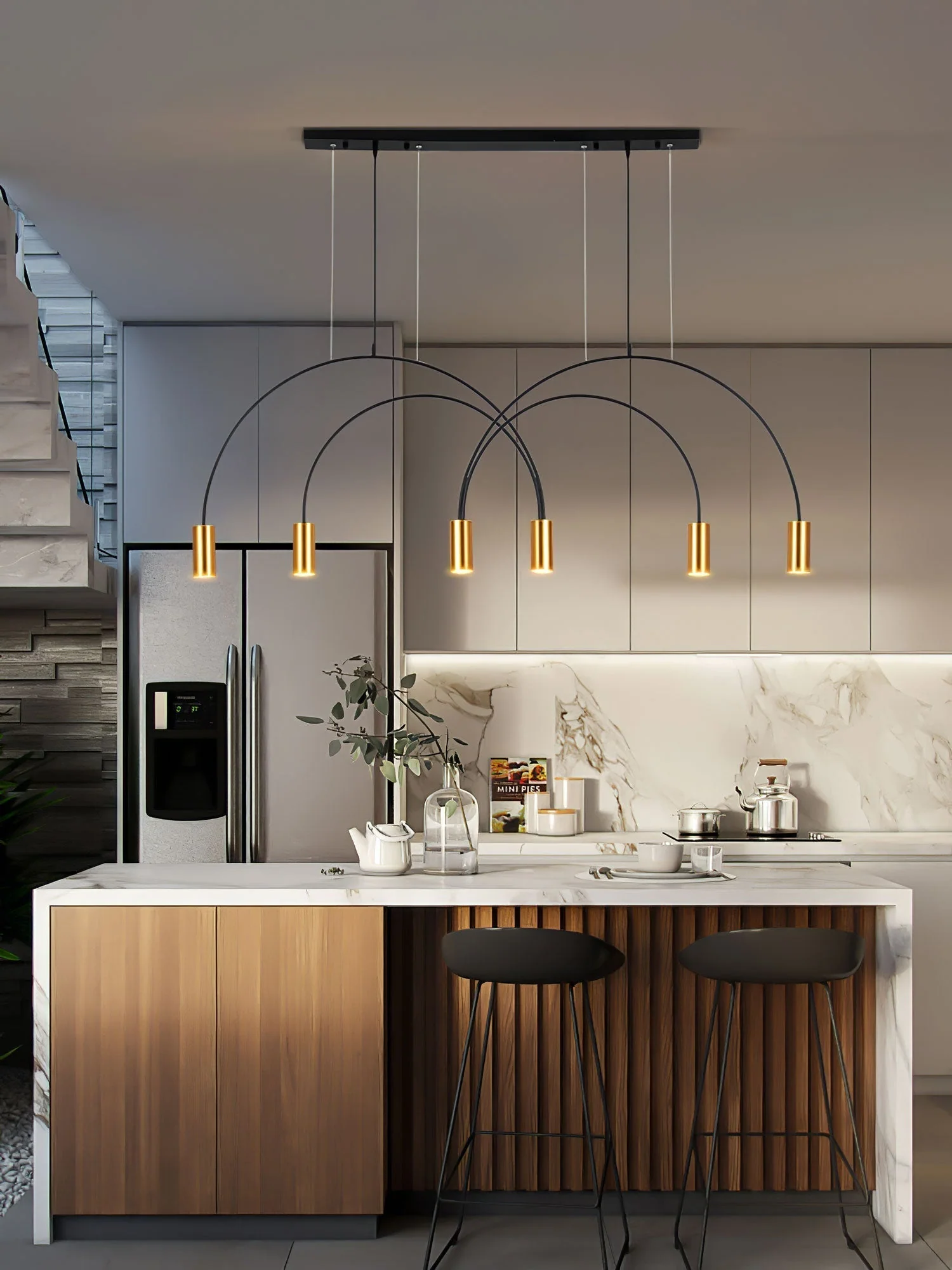 Solara Pendant Lamp Overlapping Cylinder Minimalist Dining Room - Image 49