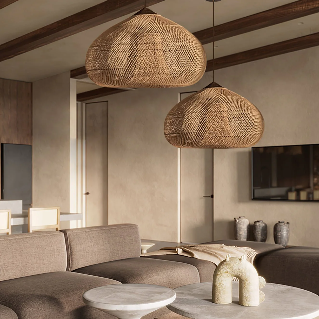 Solavn Rattan Wood Pendant Lamp - Image 41