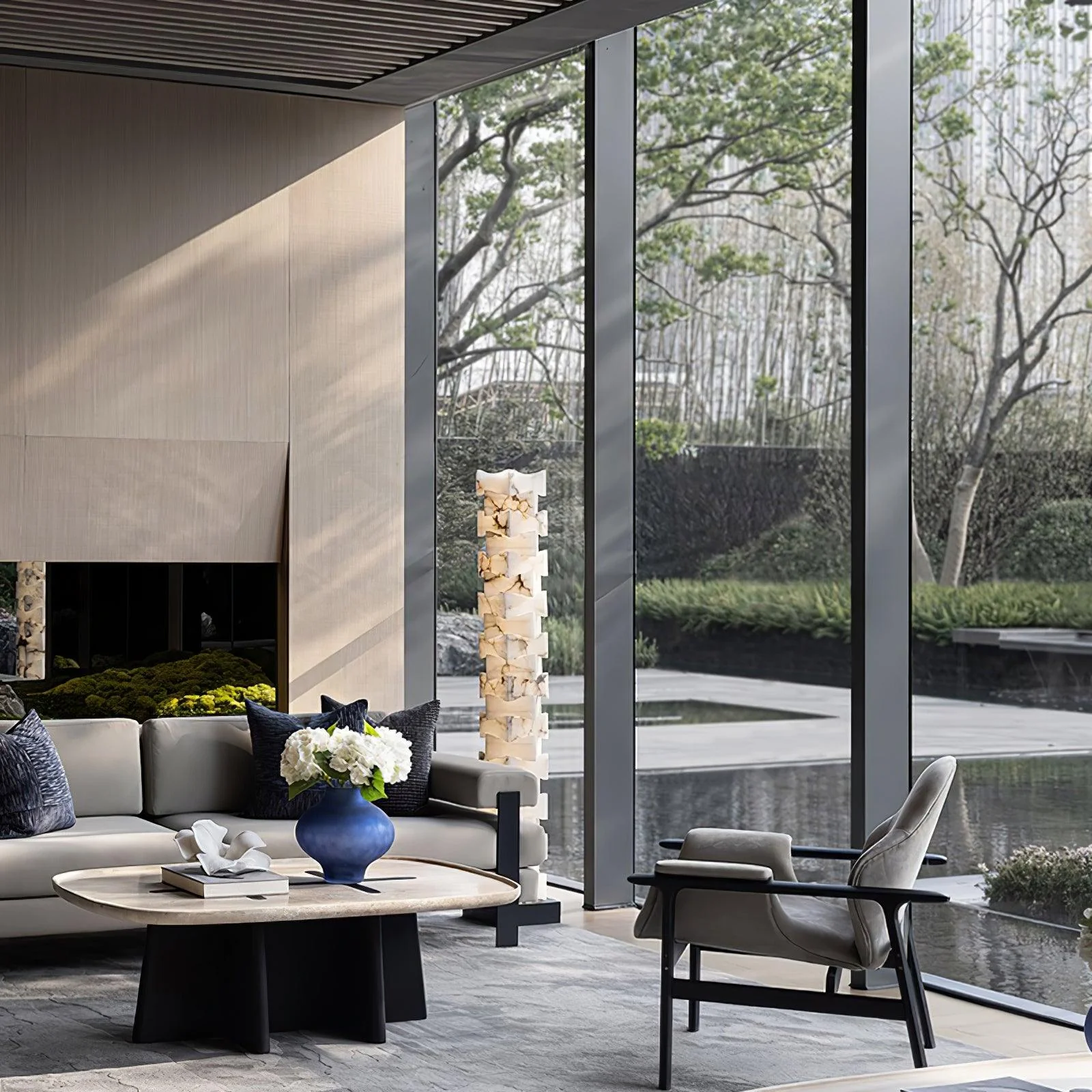 Stacked Sculptural Alabaster Floor Light - Image 9