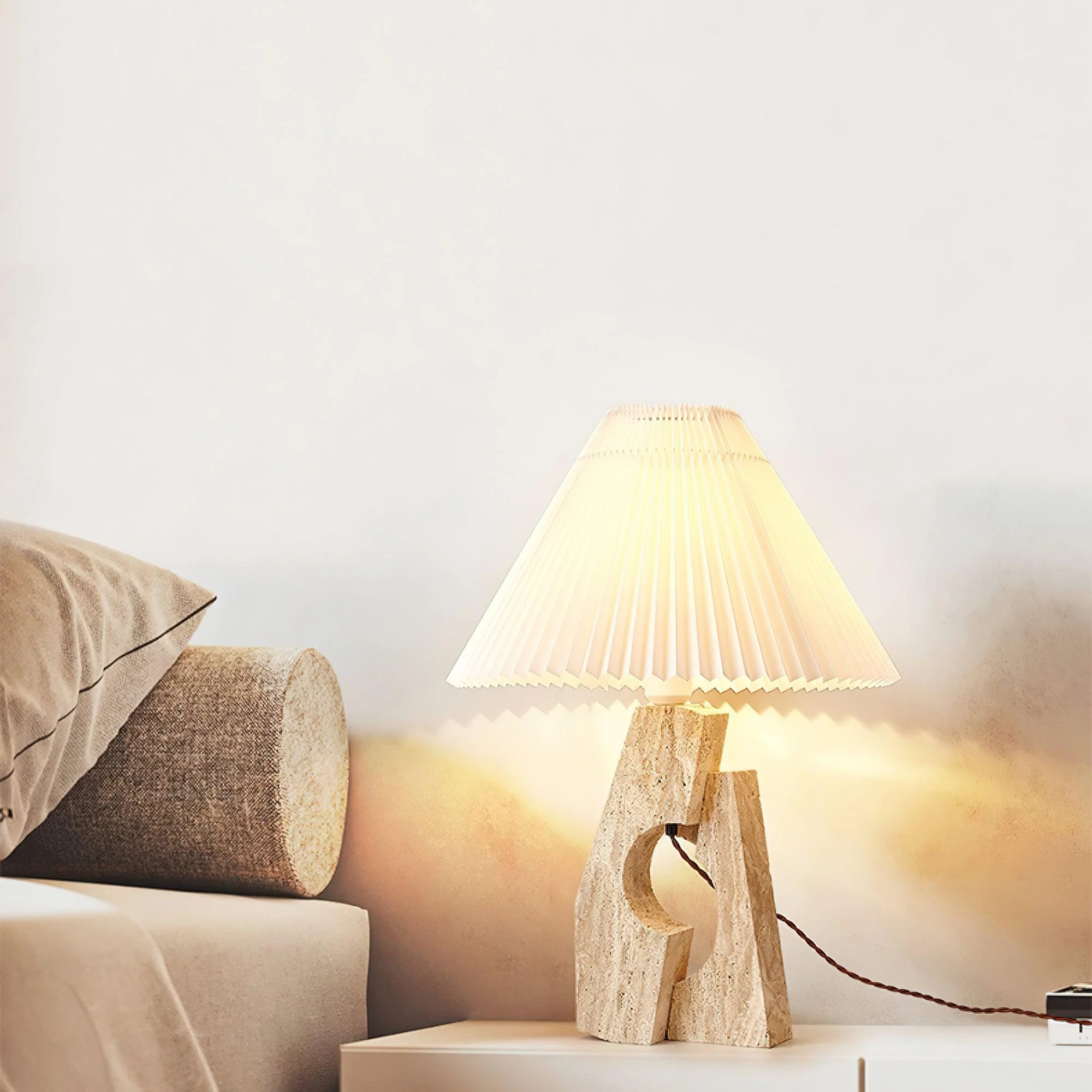 Stone Pillar Contemporary Travertine Table Light - Image 2